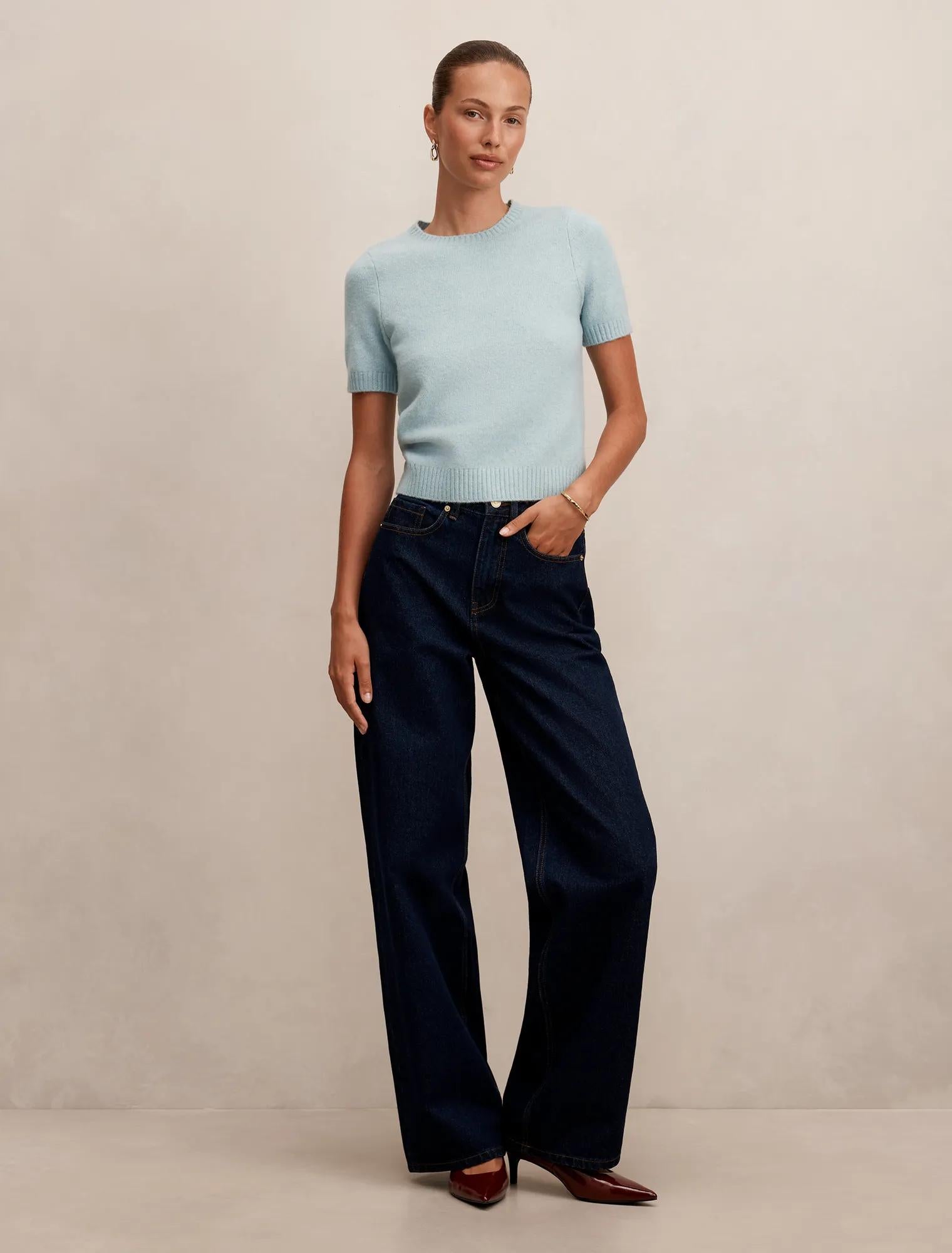 Lucy Knitted Tee Soft Duck Egg