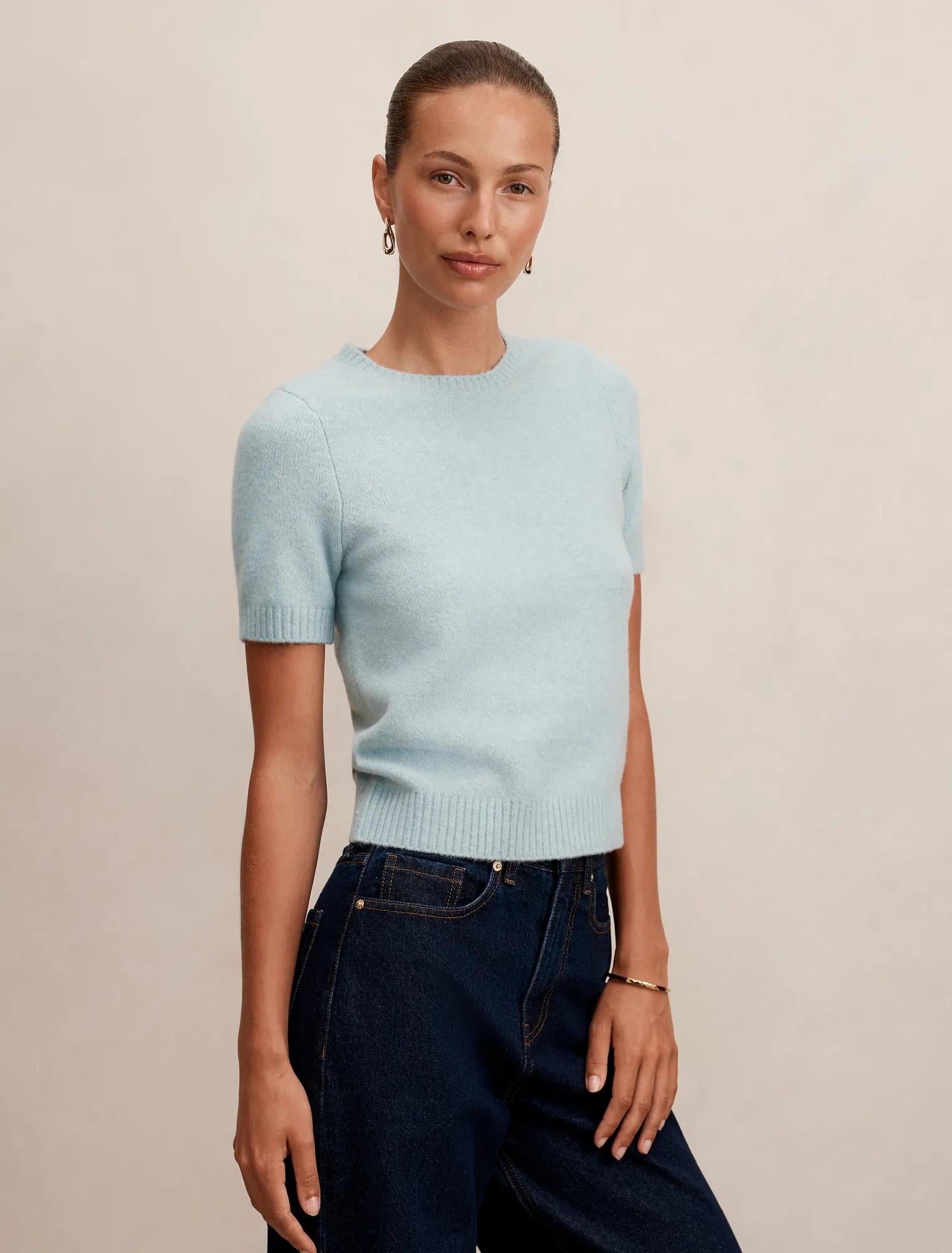 Lucy Knitted Tee Soft Duck Egg