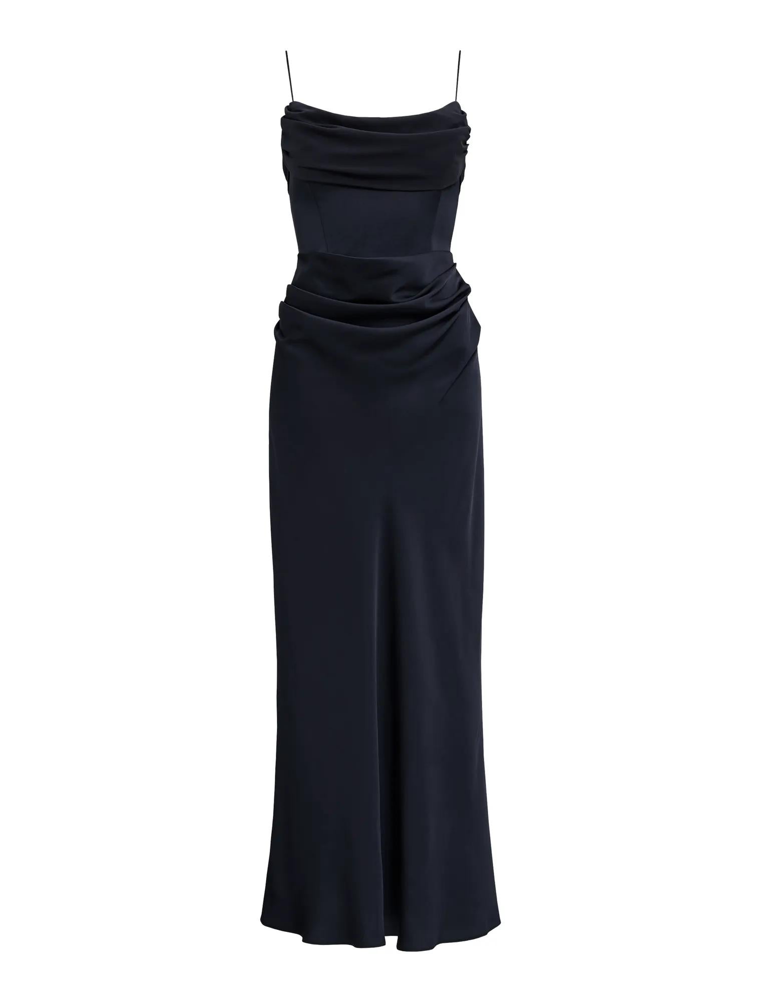 Claudia Petite Strappy Corset Maxi Dress Navy_mannequin