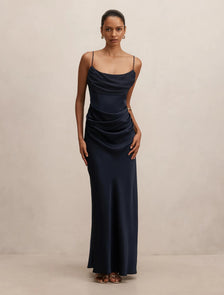 Claudia Petite Strappy Corset Maxi Dress Navy