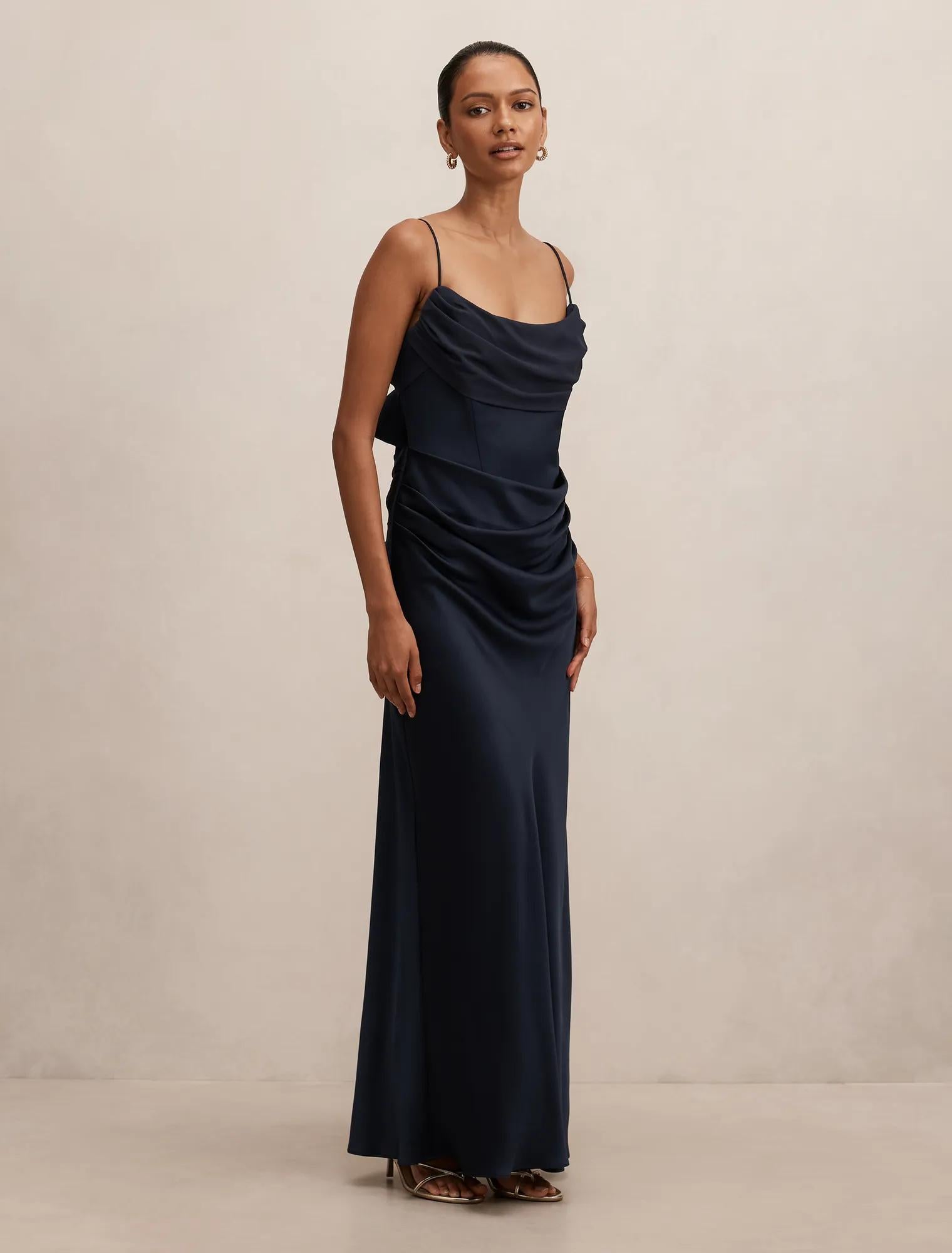 Claudia Petite Strappy Corset Maxi Dress Navy