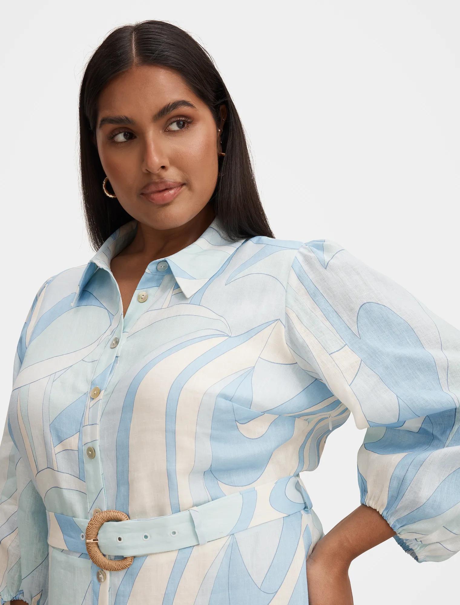 Fia Curve Printed Shirt Dress Mint Tavira