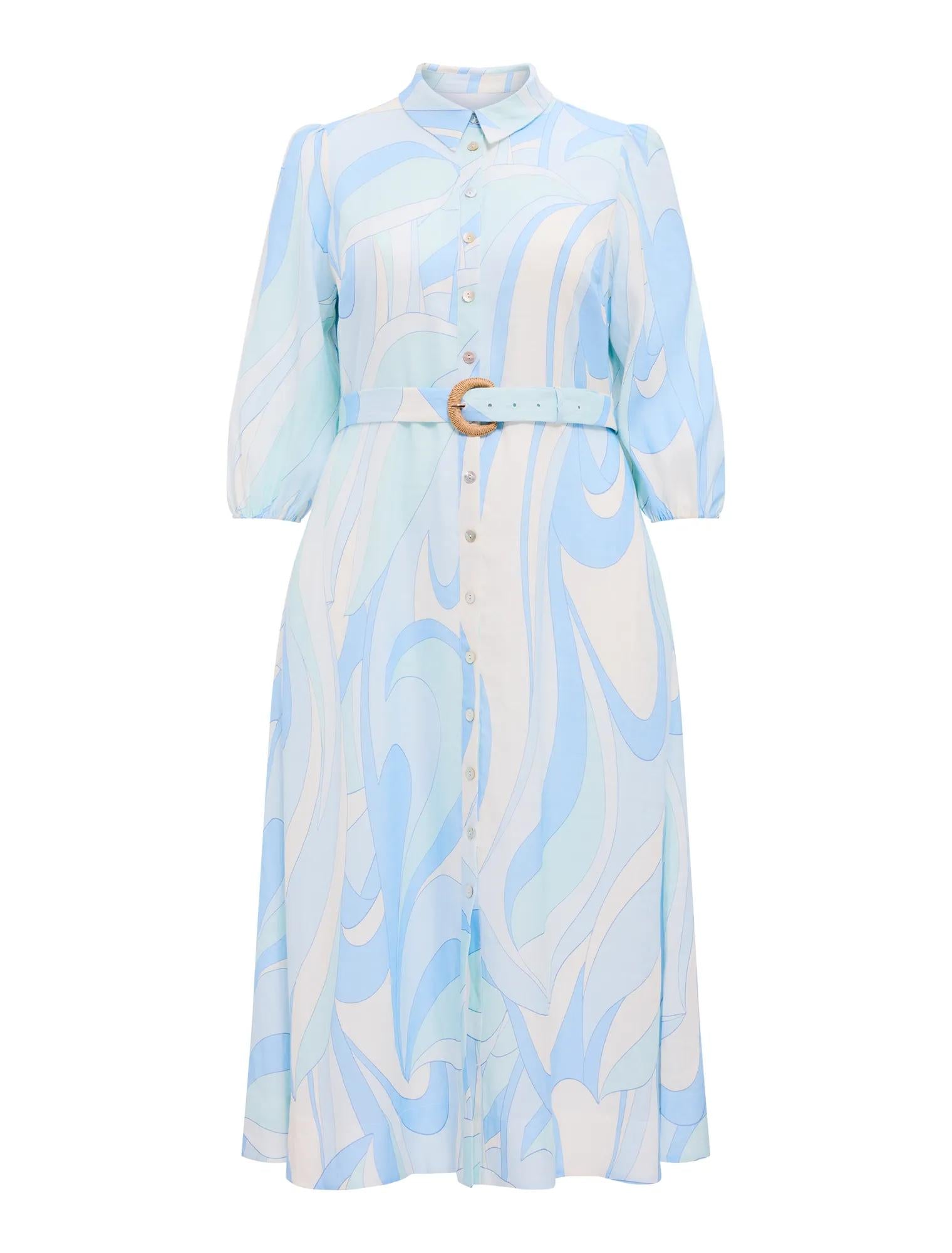 Fia Curve Printed Shirt Dress Mint Tavira