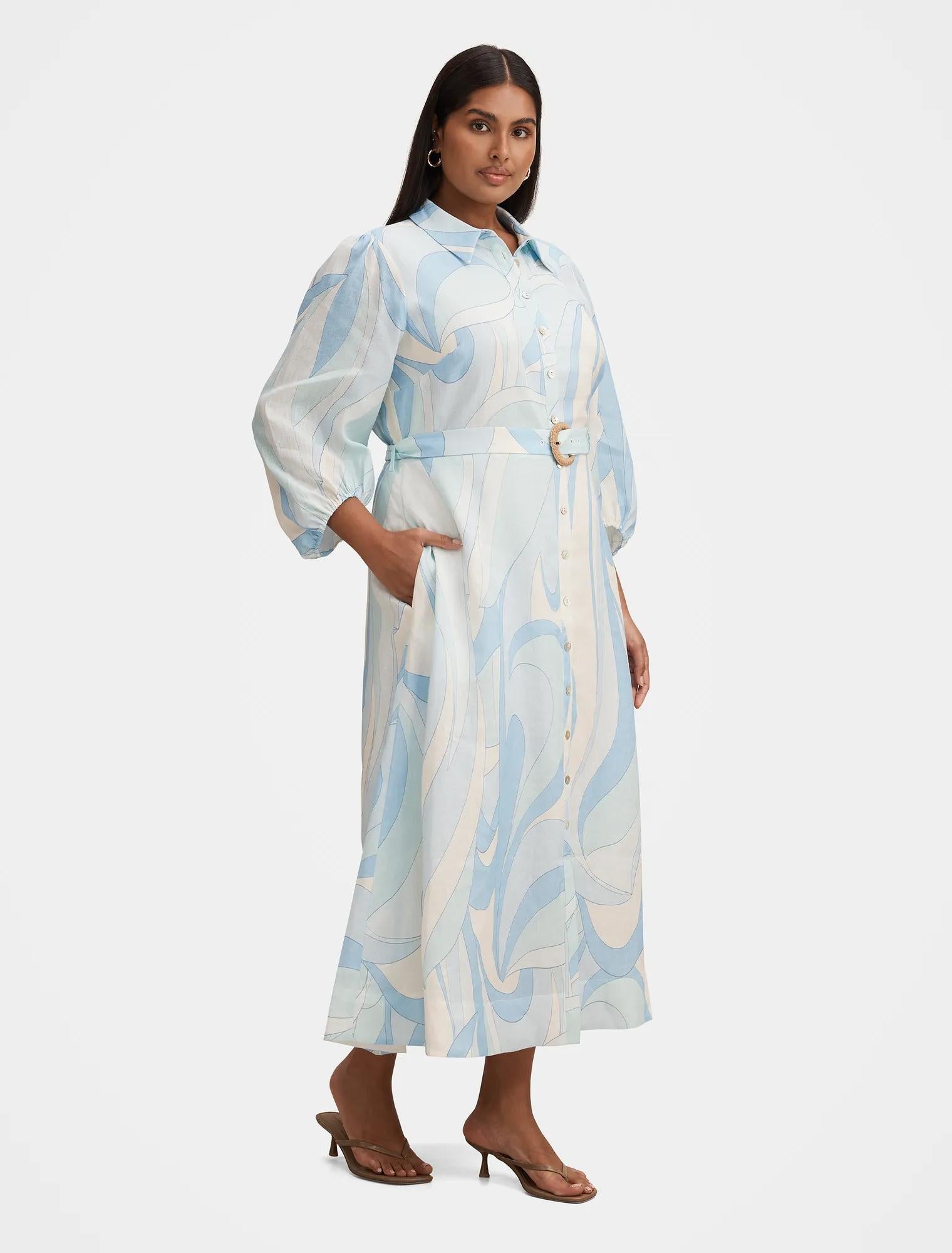 Fia Curve Printed Shirt Dress Mint Tavira