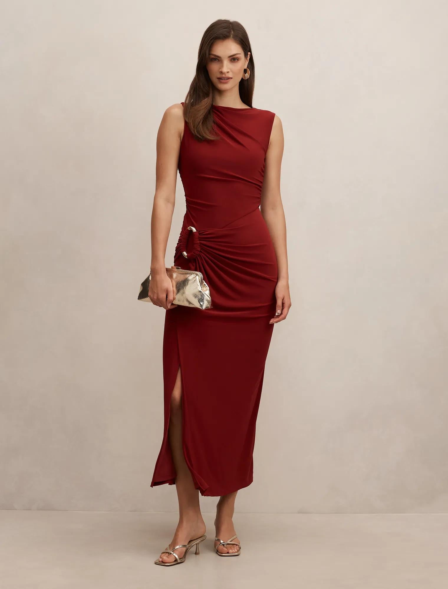 Fiora Hardware Jersey Dress Crimson