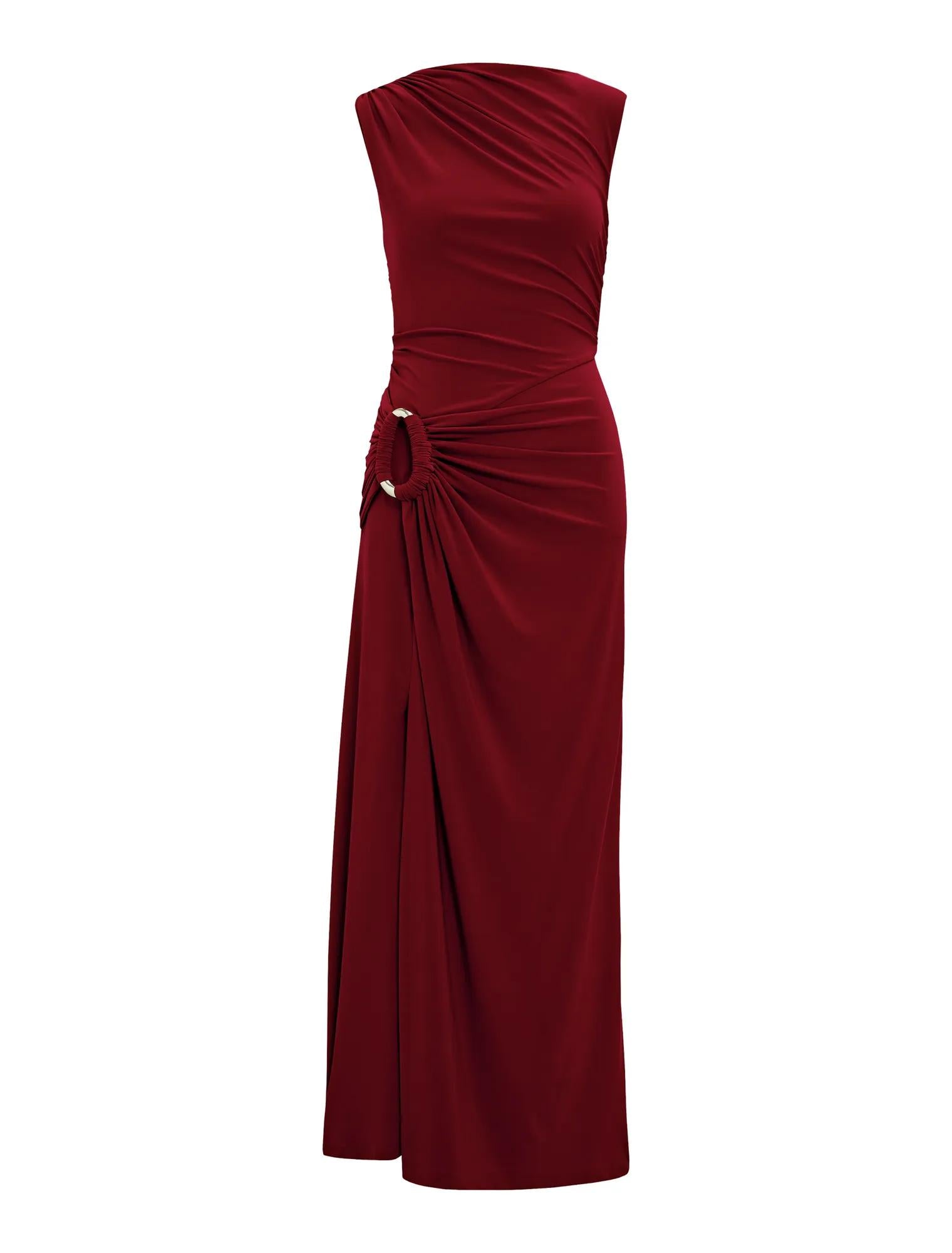 Fiora Hardware Jersey Dress Crimson_mannequin