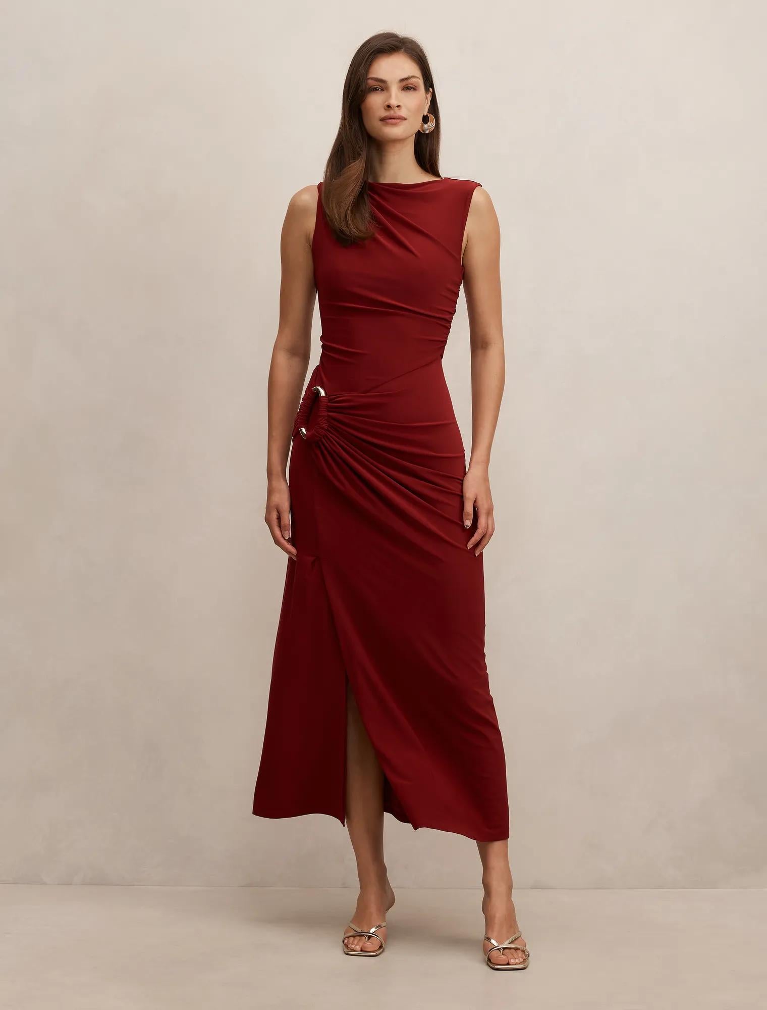 Fiora Hardware Jersey Dress Crimson