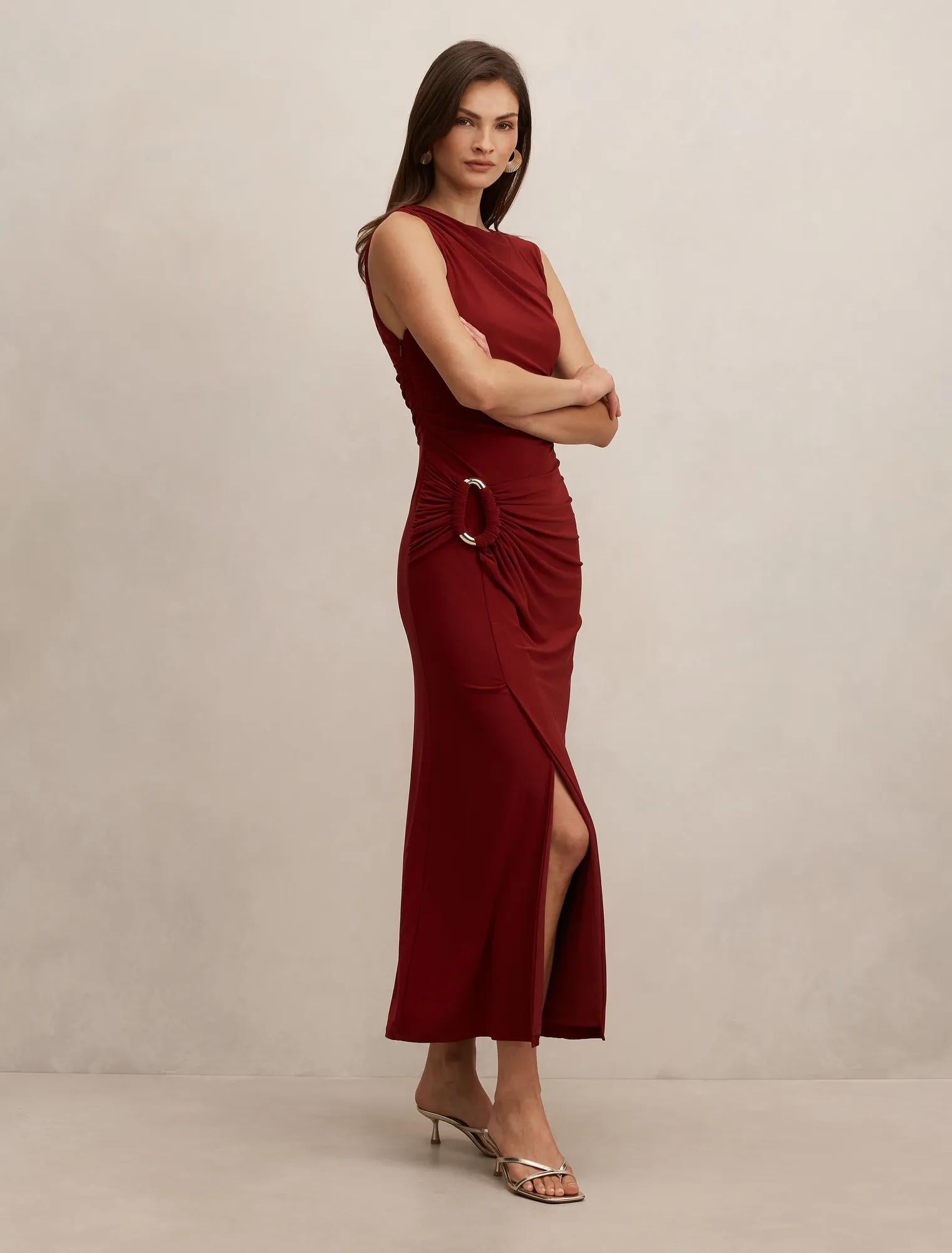 Fiora Hardware Jersey Dress Crimson