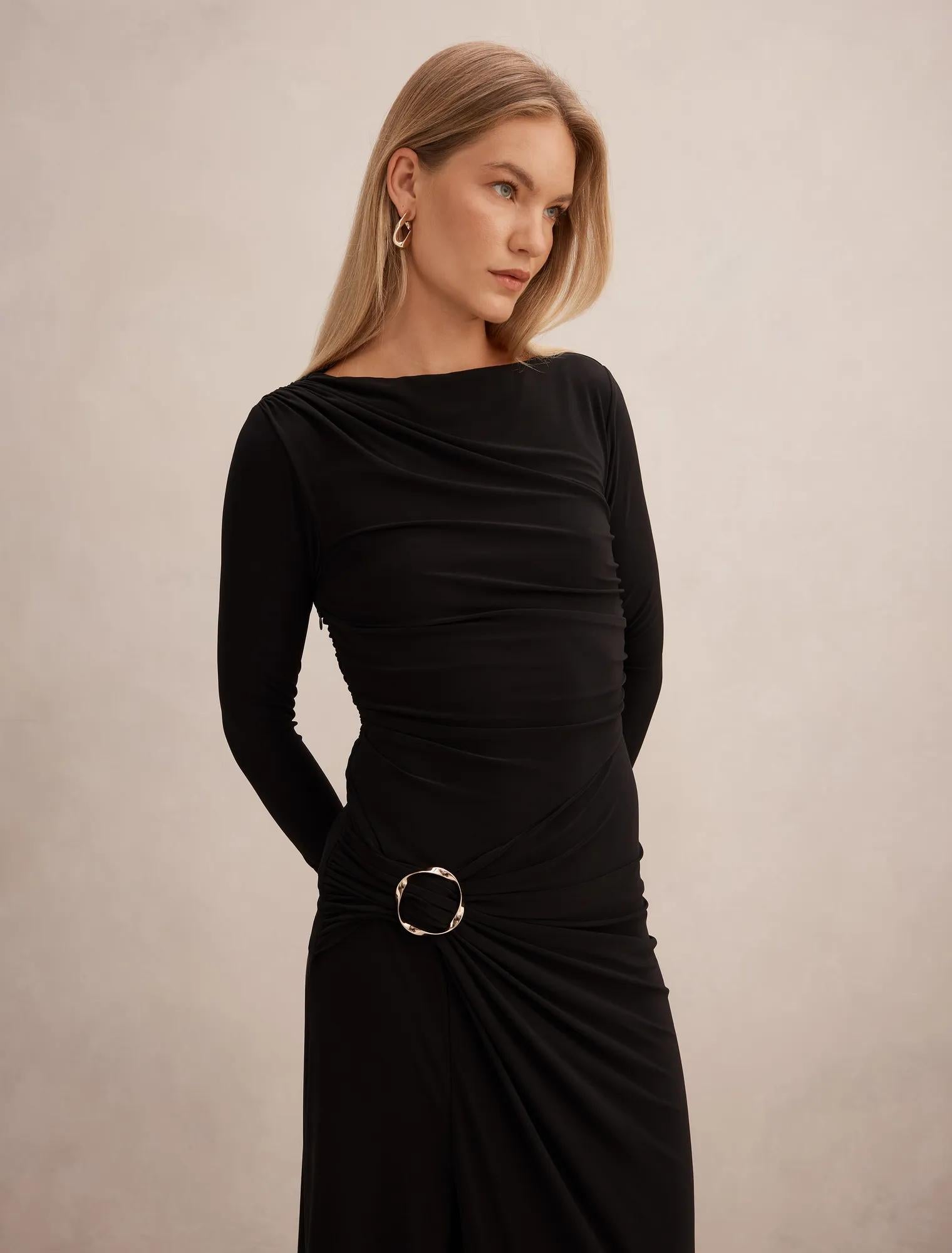Kingsley Hardware Jersey Midi Dress Black