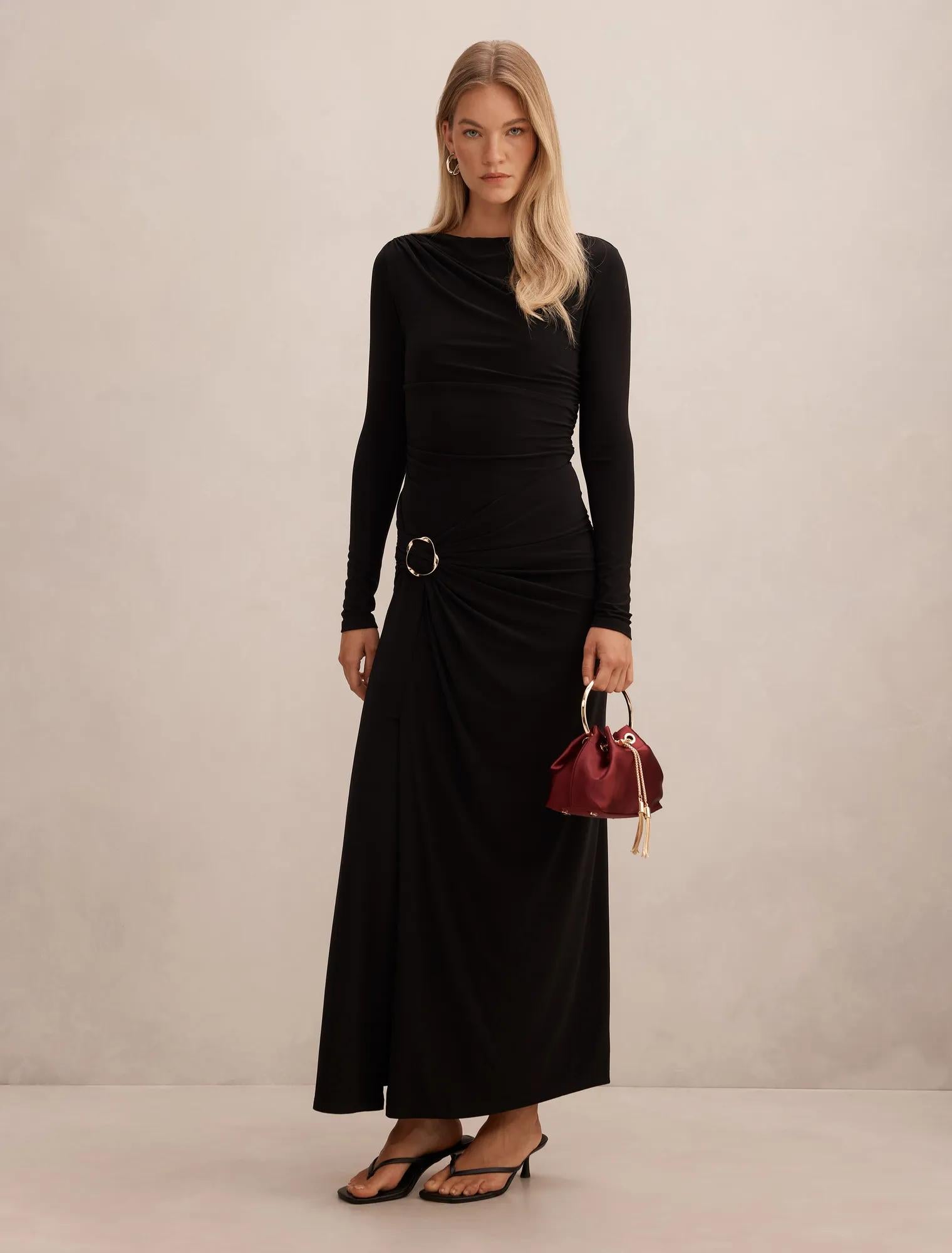 Kingsley Hardware Jersey Midi Dress Black