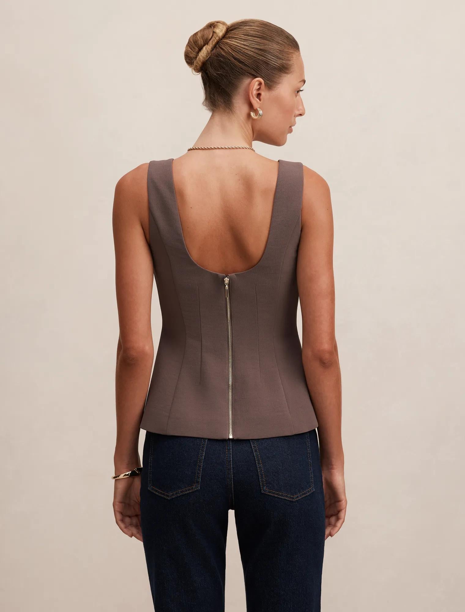 Camila Open Back Top Porcini