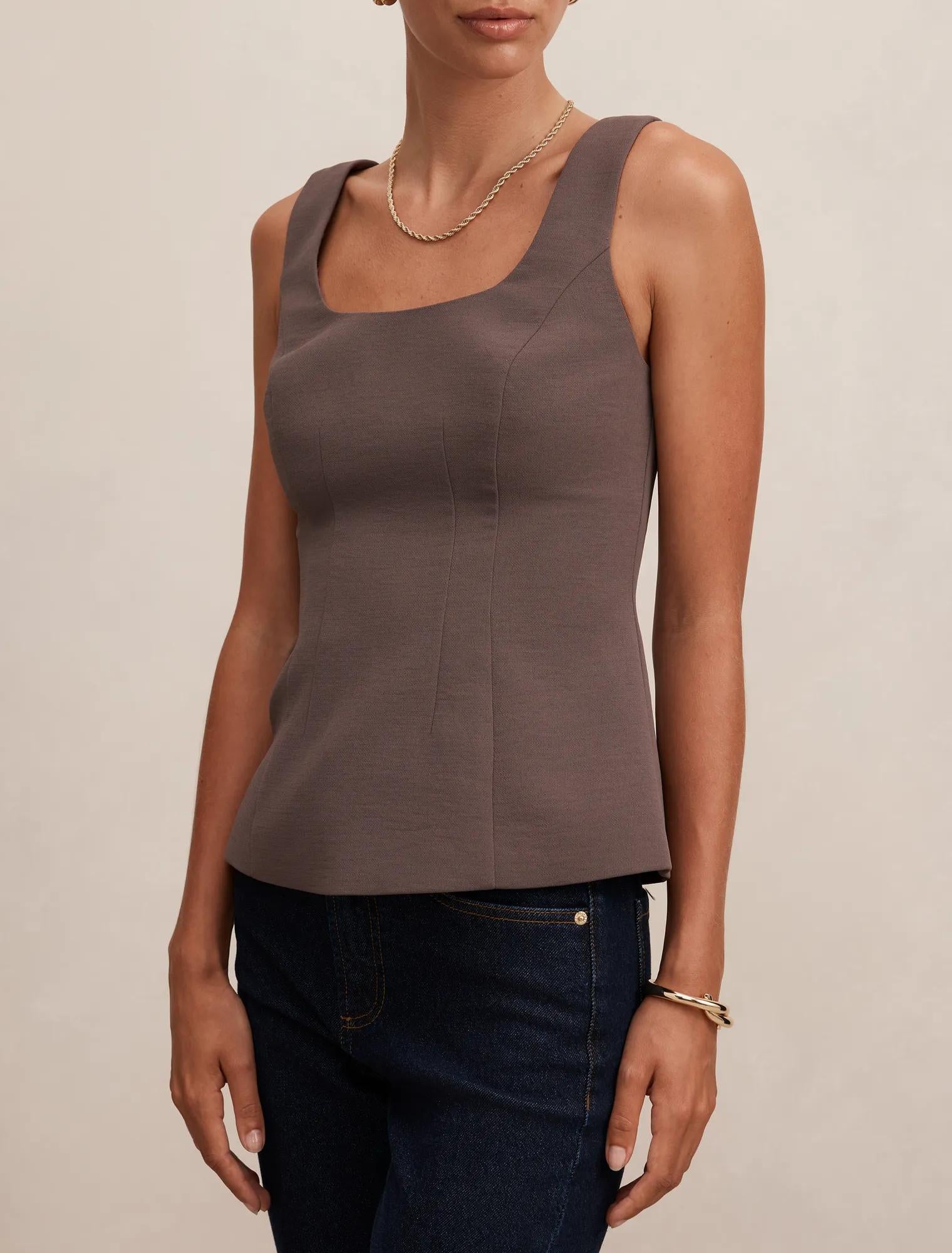 Camila Open Back Top Porcini