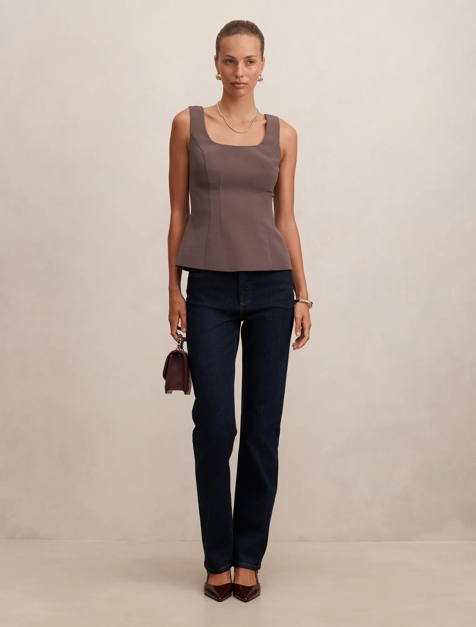 Camila Open Back Top Porcini