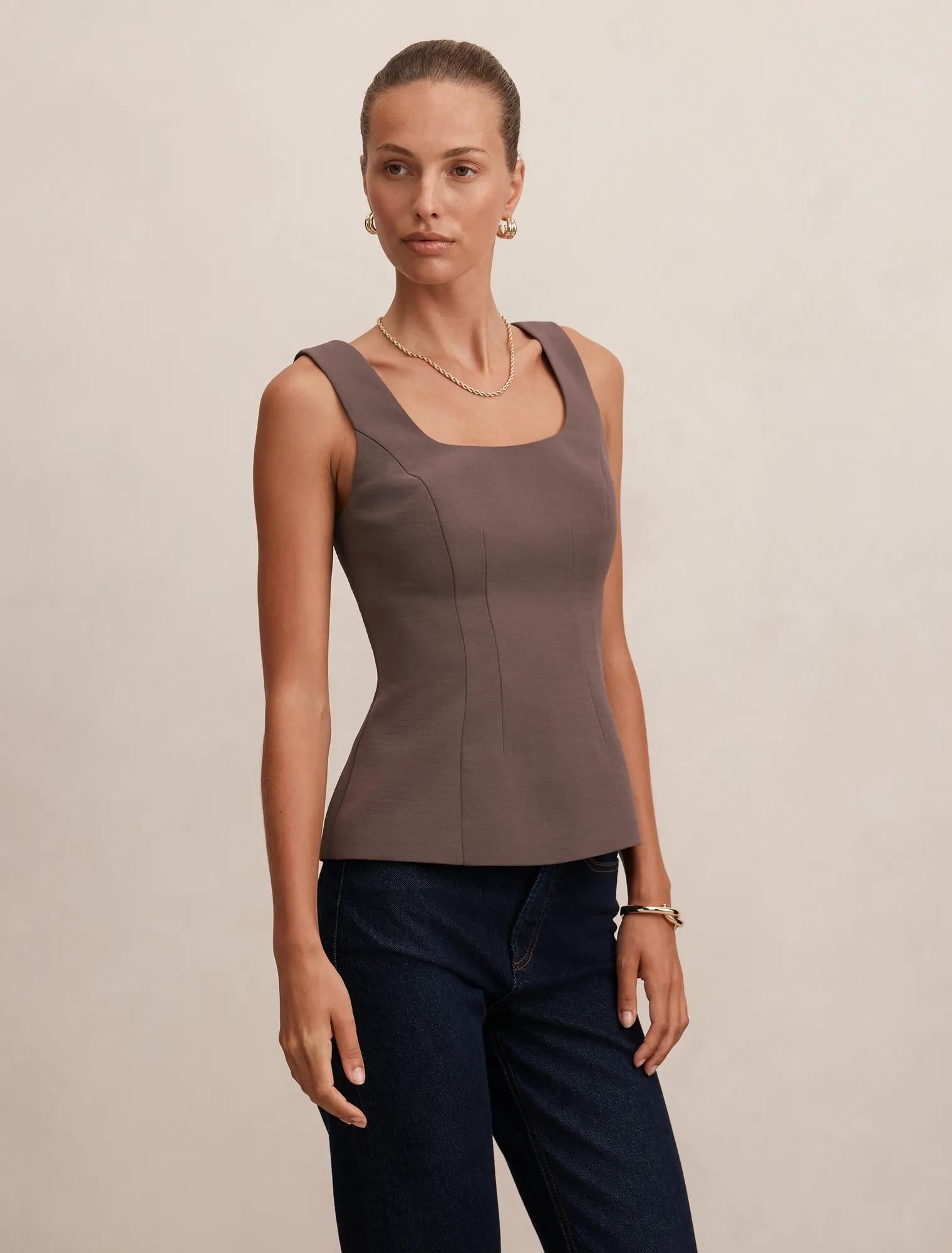 Camila Open Back Top Porcini