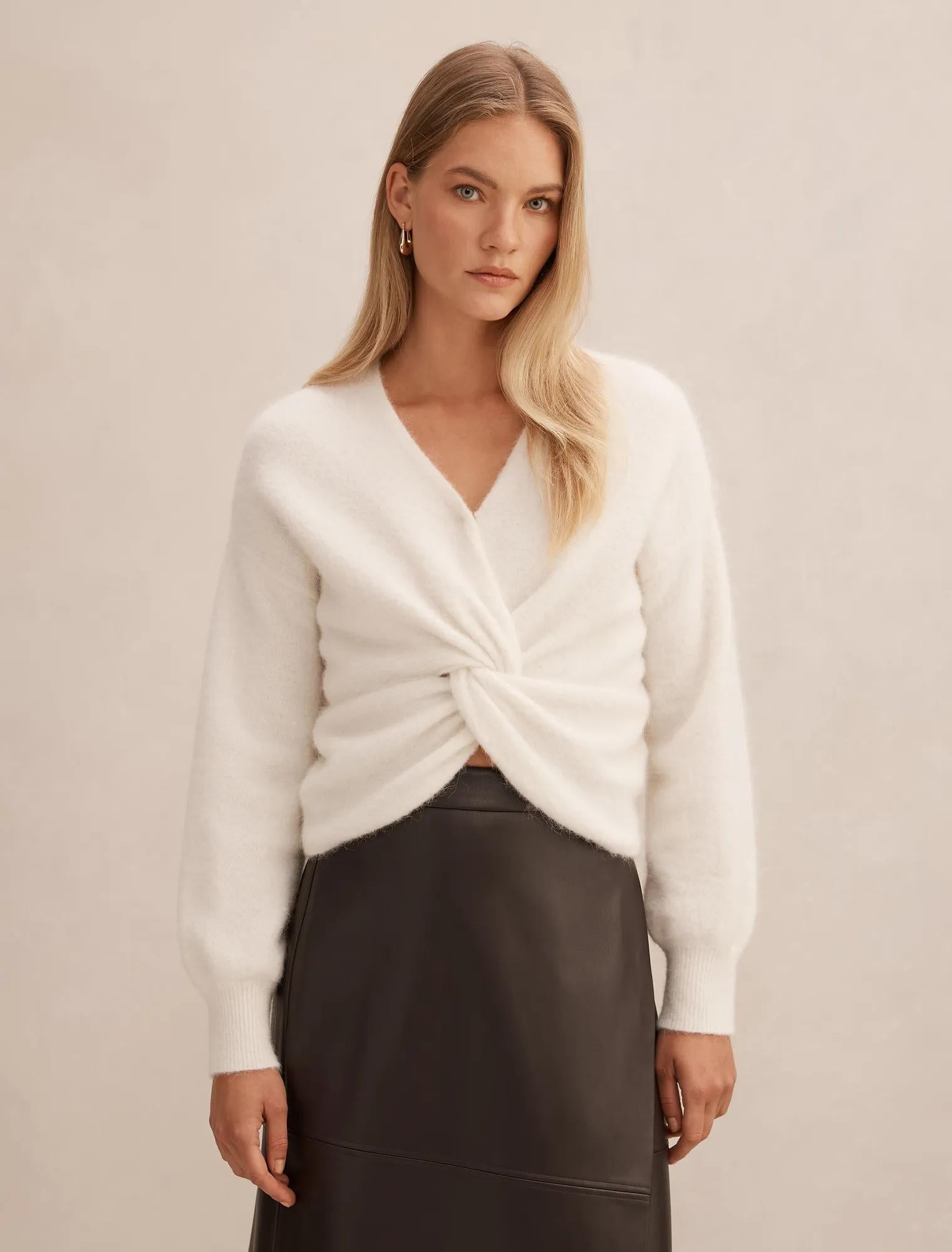 Arianne Twist Front Sweater Cream