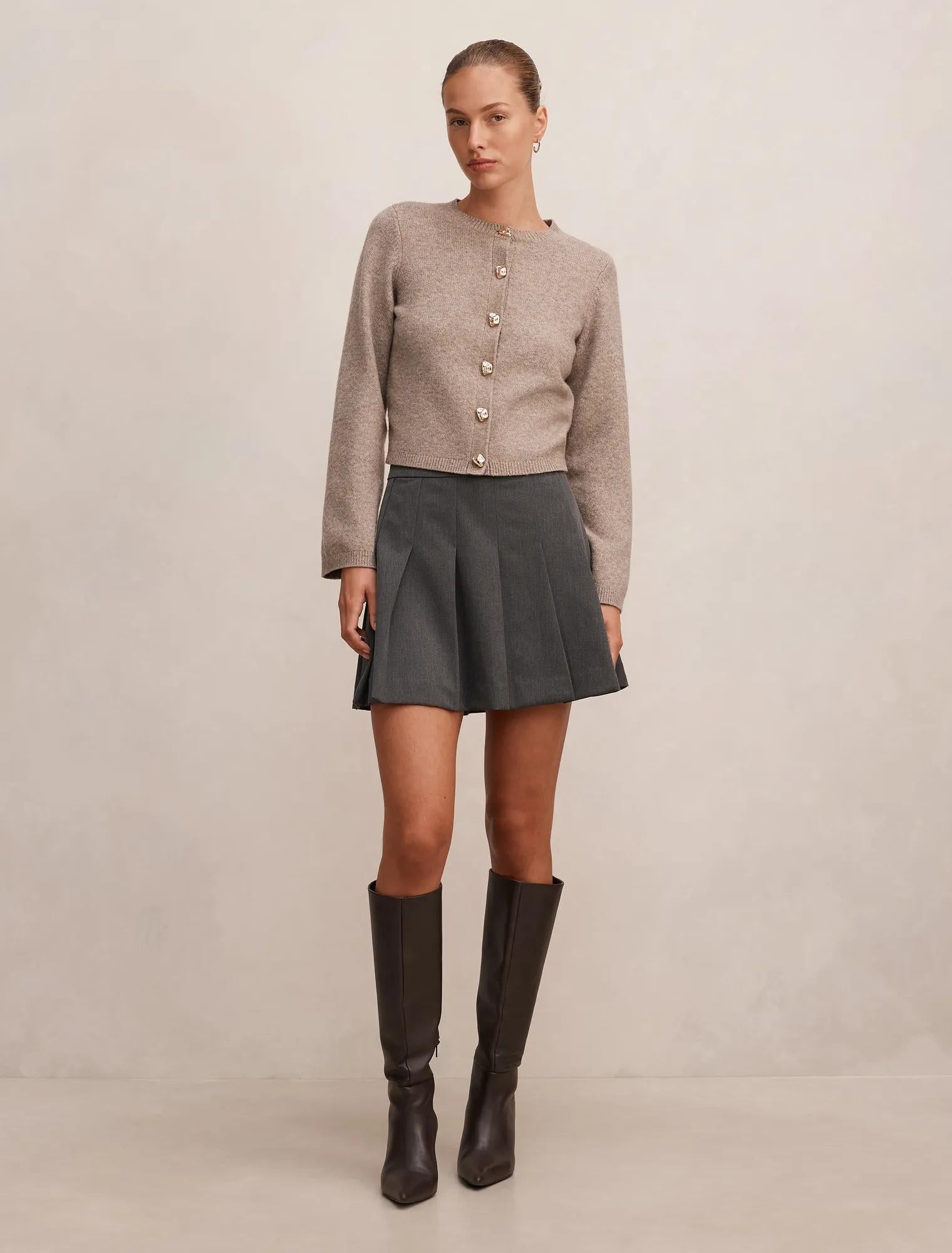 Alisha Pleated Mini Skirt Charcoal Grey