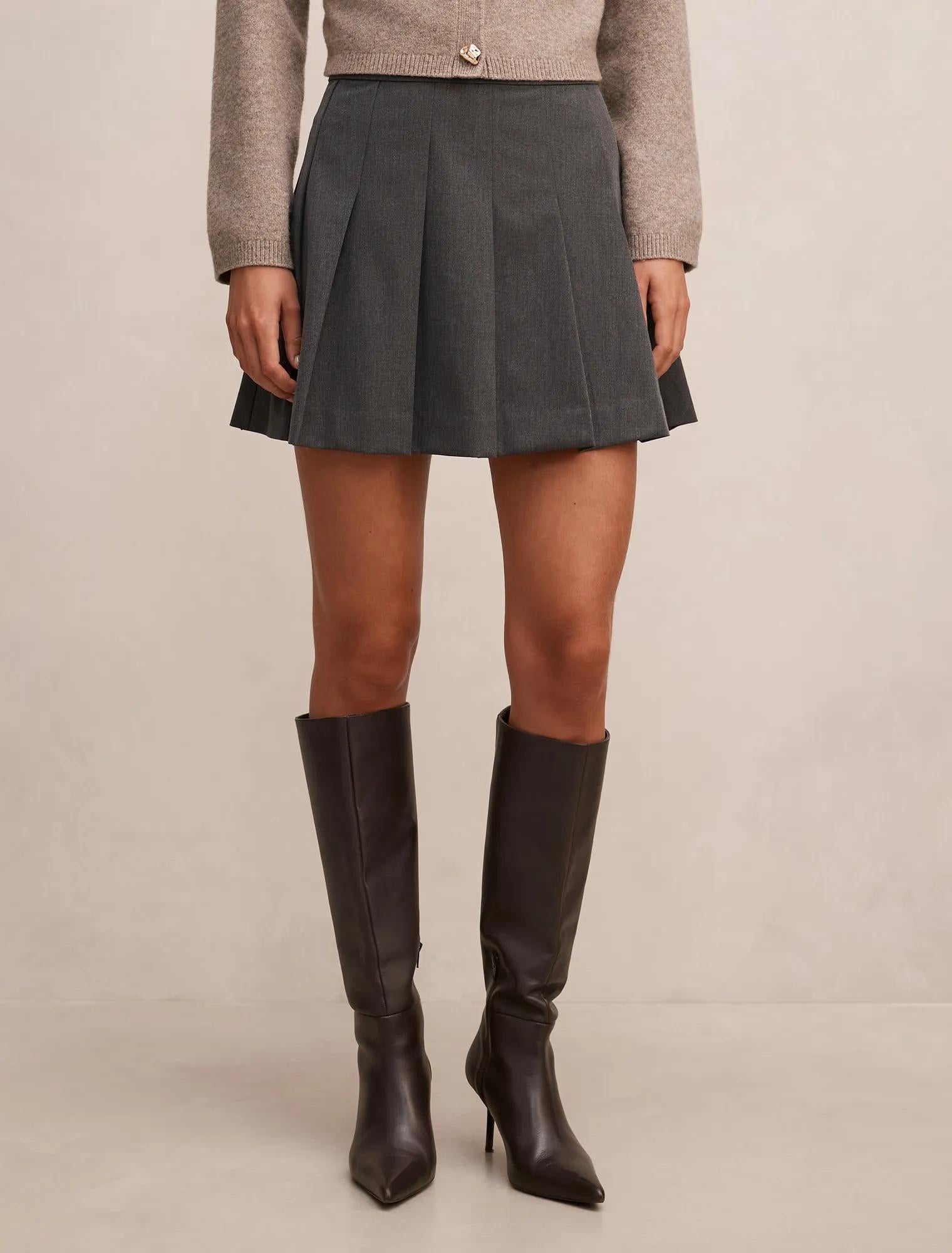 Alisha Pleated Mini Skirt Charcoal Grey