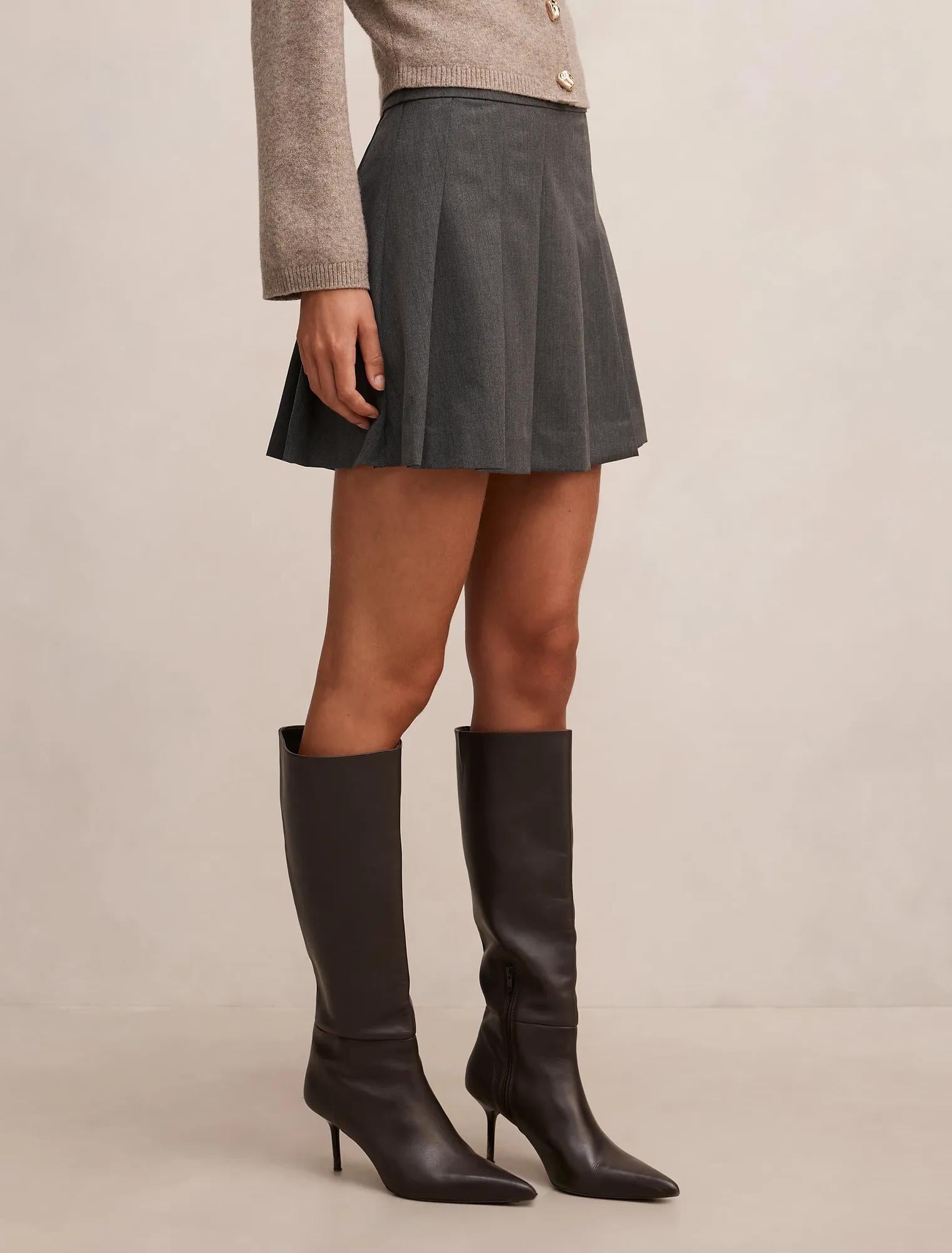 Alisha Pleated Mini Skirt Charcoal Grey