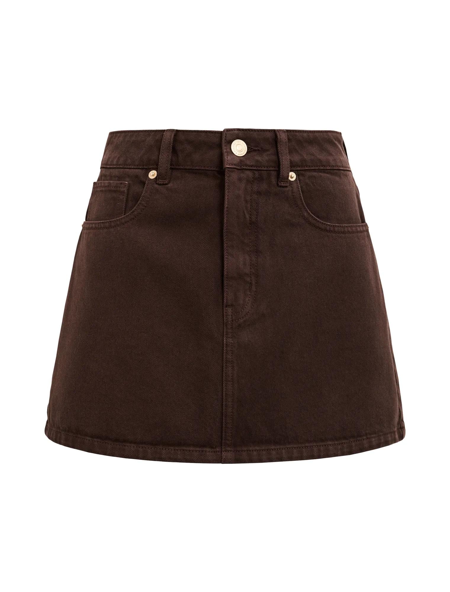 Zoe Denim Mini Skirt Chocolate_mannequin