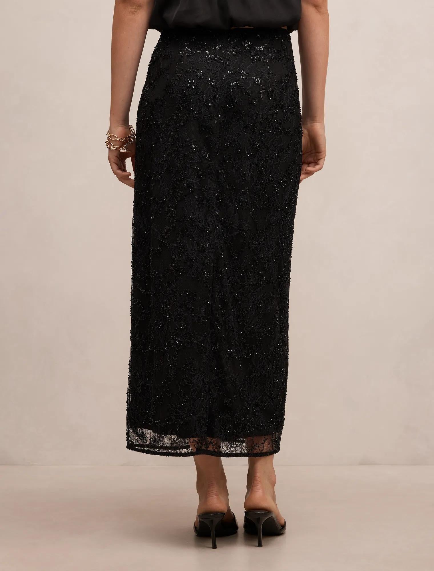 Brianna Lace Beaded Skirt Black