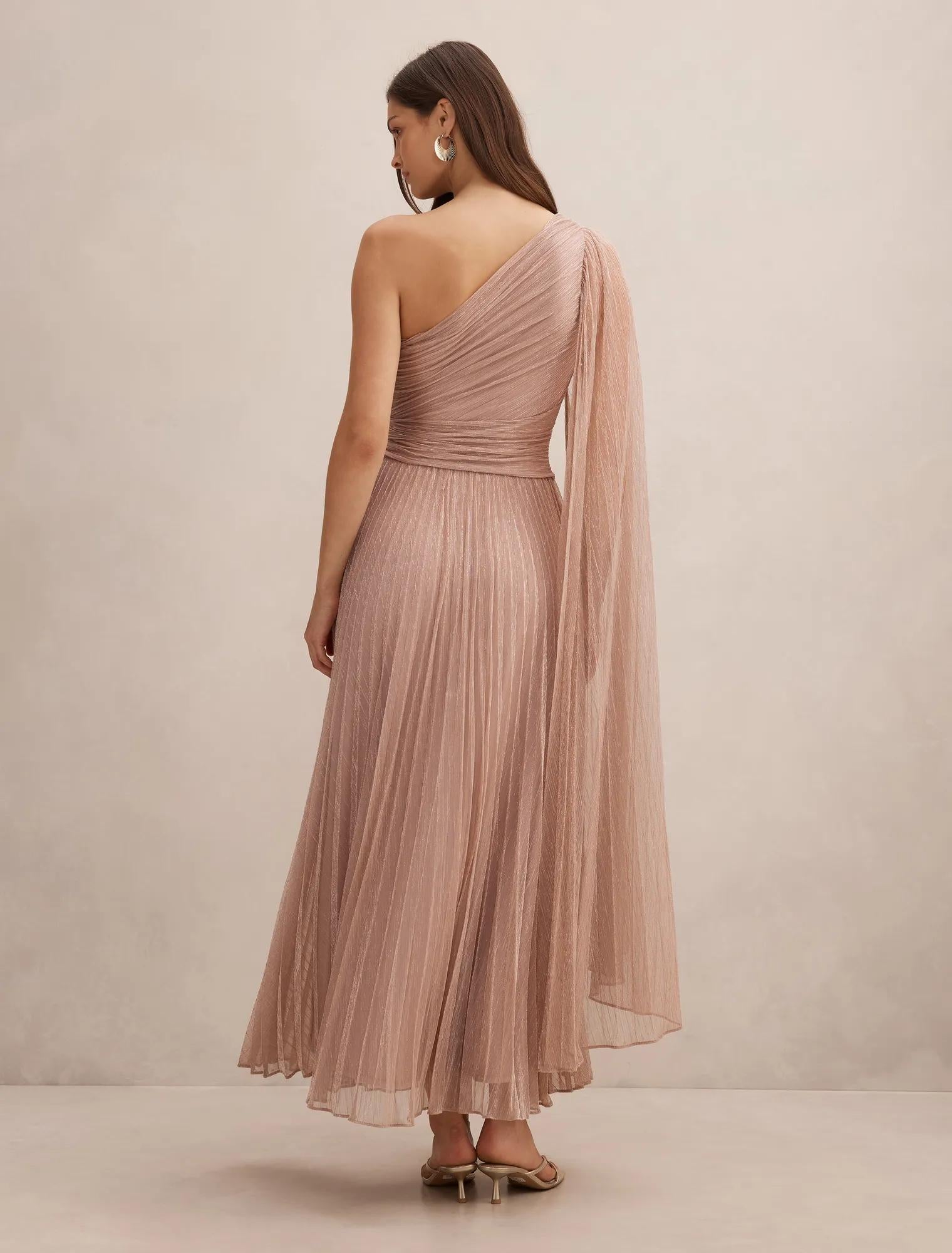Samara One Shoulder Plisse Maxi Dress Blush