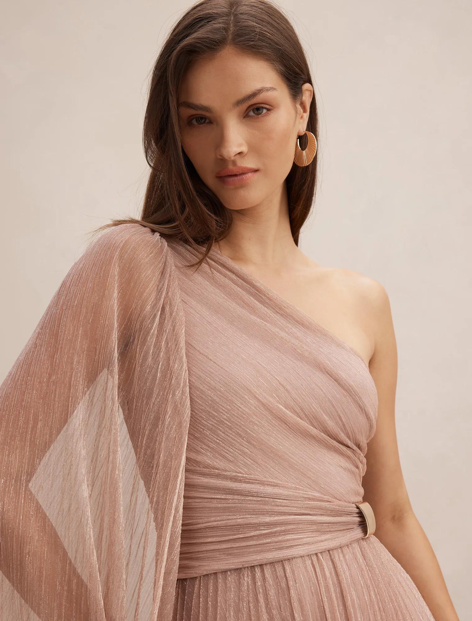 Samara One Shoulder Plisse Maxi Dress Blush