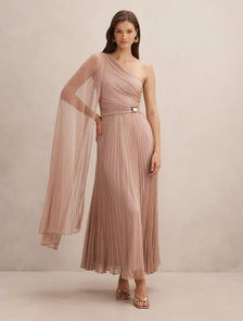 Samara One Shoulder Plisse Maxi Dress Blush
