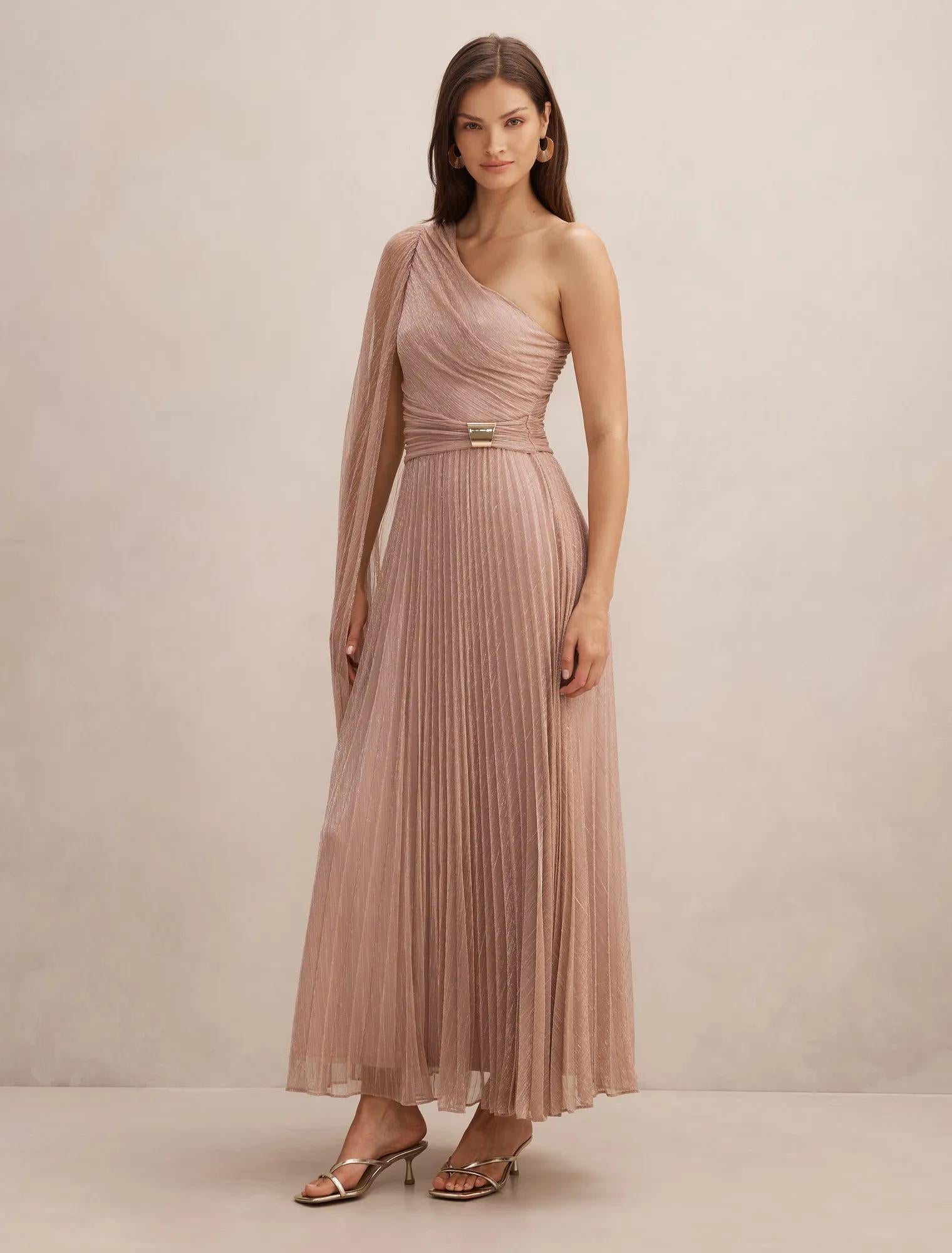 Samara One Shoulder Plisse Maxi Dress Blush