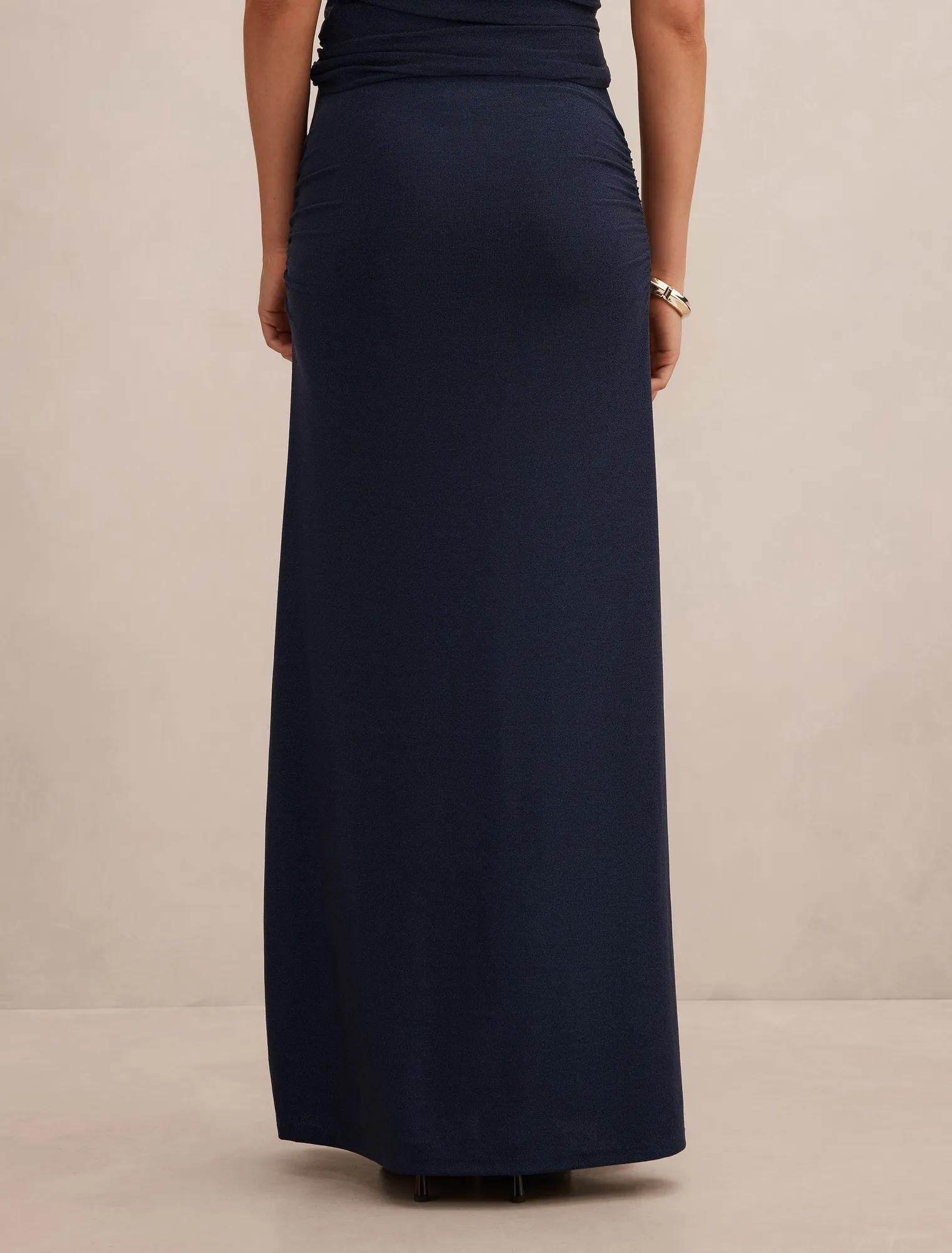 Matilda Metallic Flute Maxi Skirt Deep Blue Co-Ord