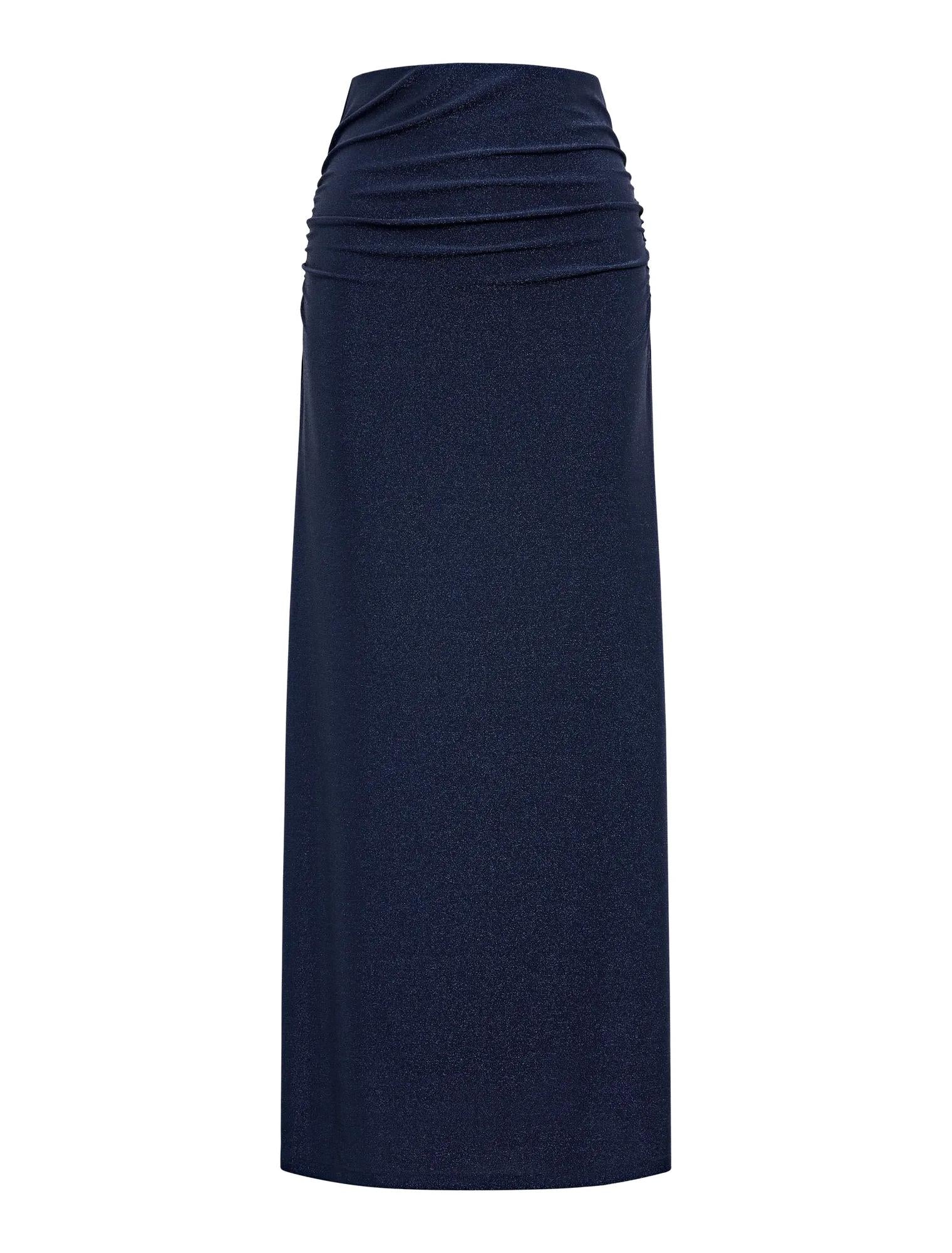 Matilda Metallic Flute Maxi Skirt Deep Blue Co-Ord