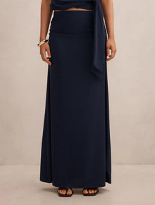 Matilda Metallic Flute Maxi Skirt Deep Blue Co-Ord