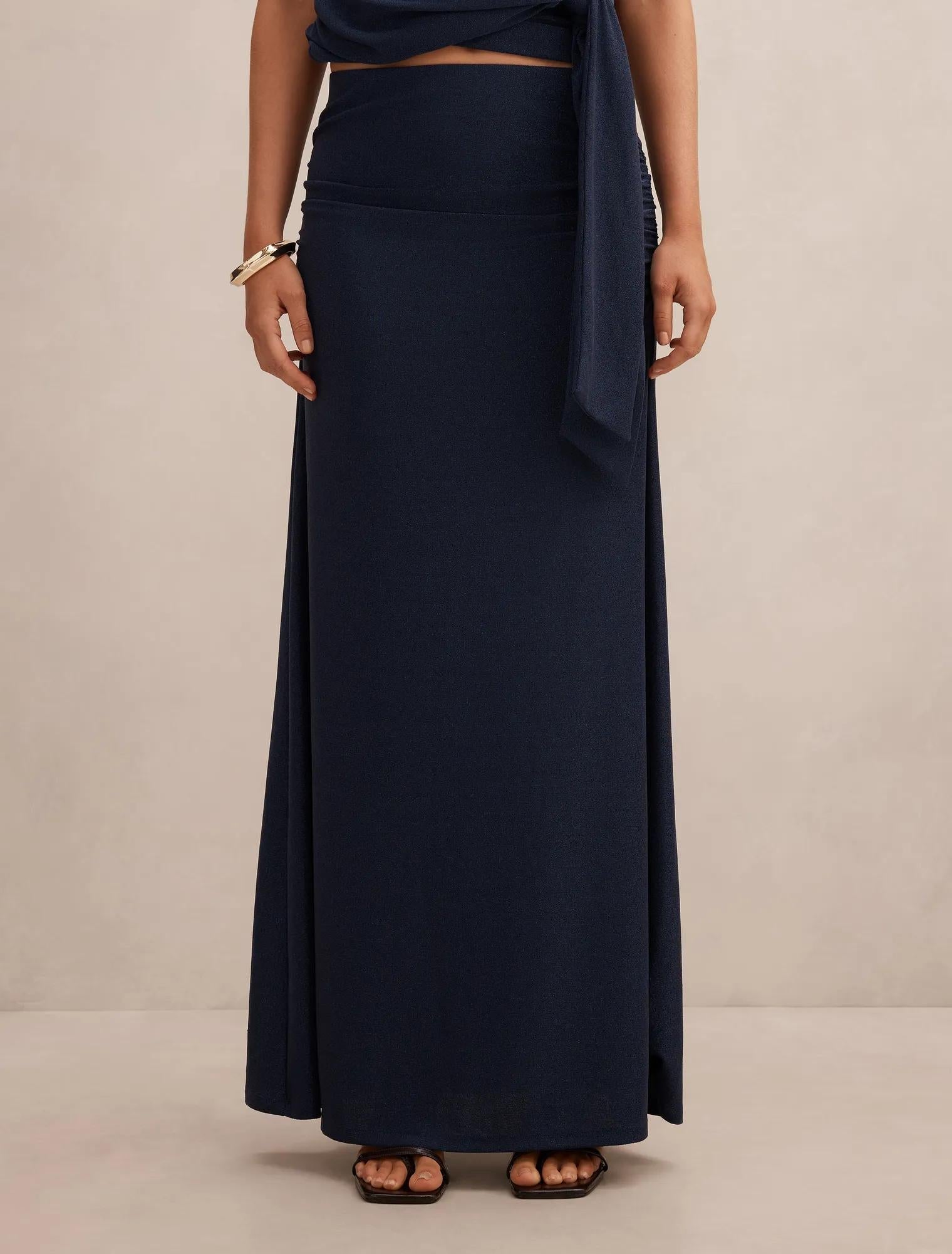 Matilda Metallic Flute Maxi Skirt Deep Blue Co-Ord