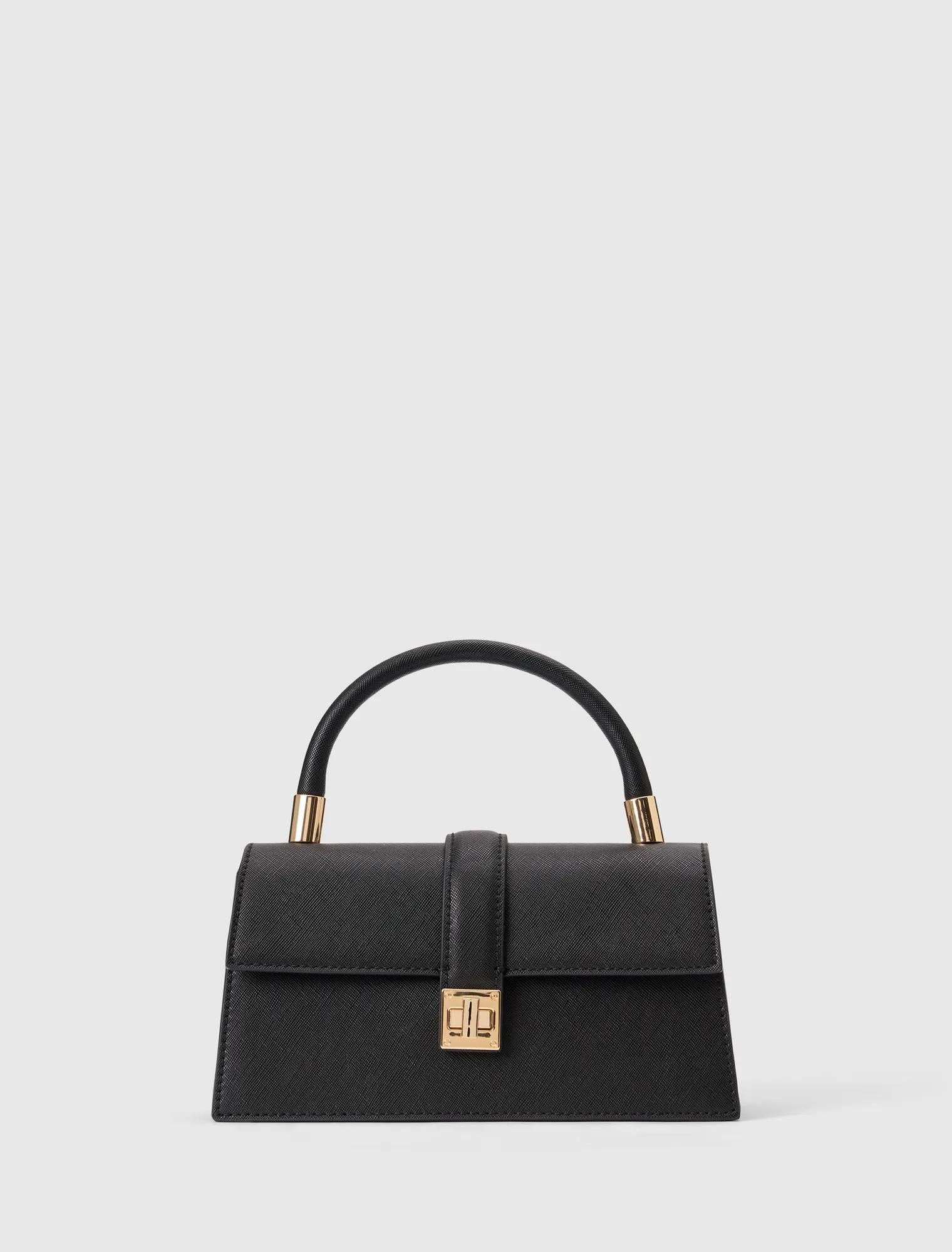 Vanessa Lock Detail Top Handle Bag Black Saffiano_mannequin