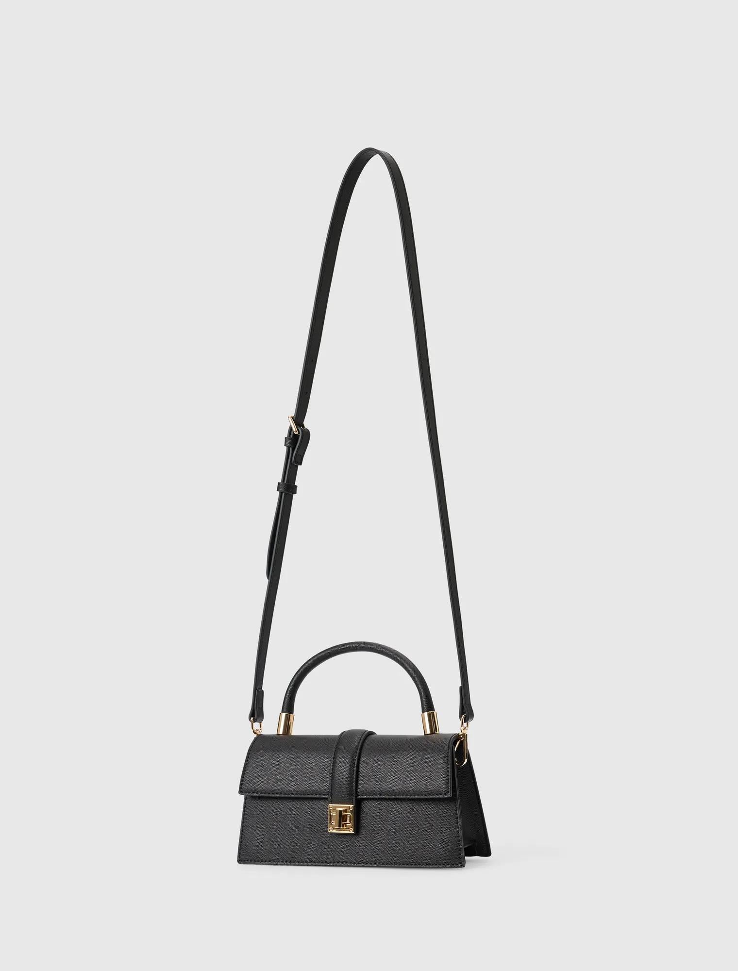 Vanessa Lock Detail Top Handle Bag Black Saffiano_mannequin