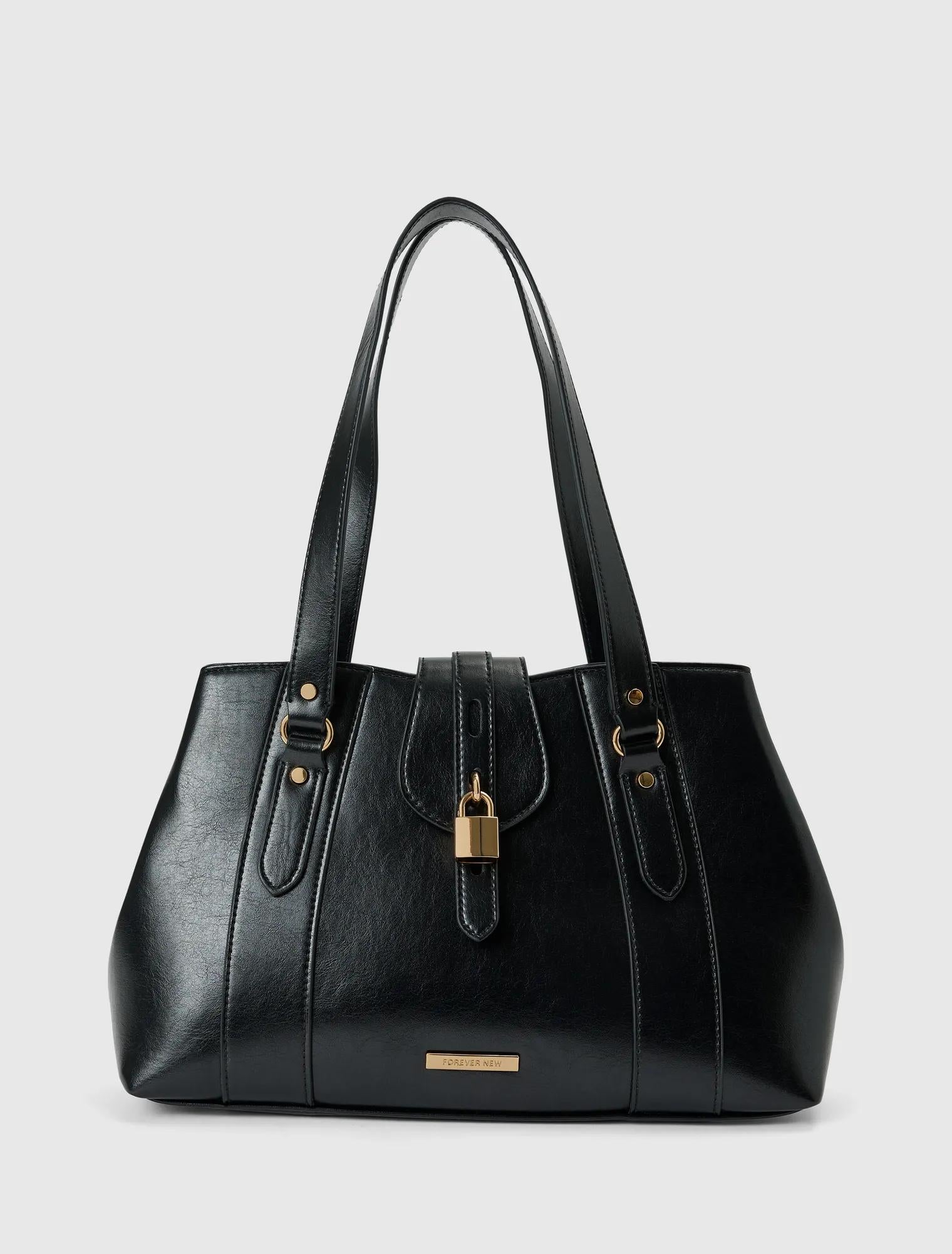 Riley Retro Lock Tote Bag Black_mannequin