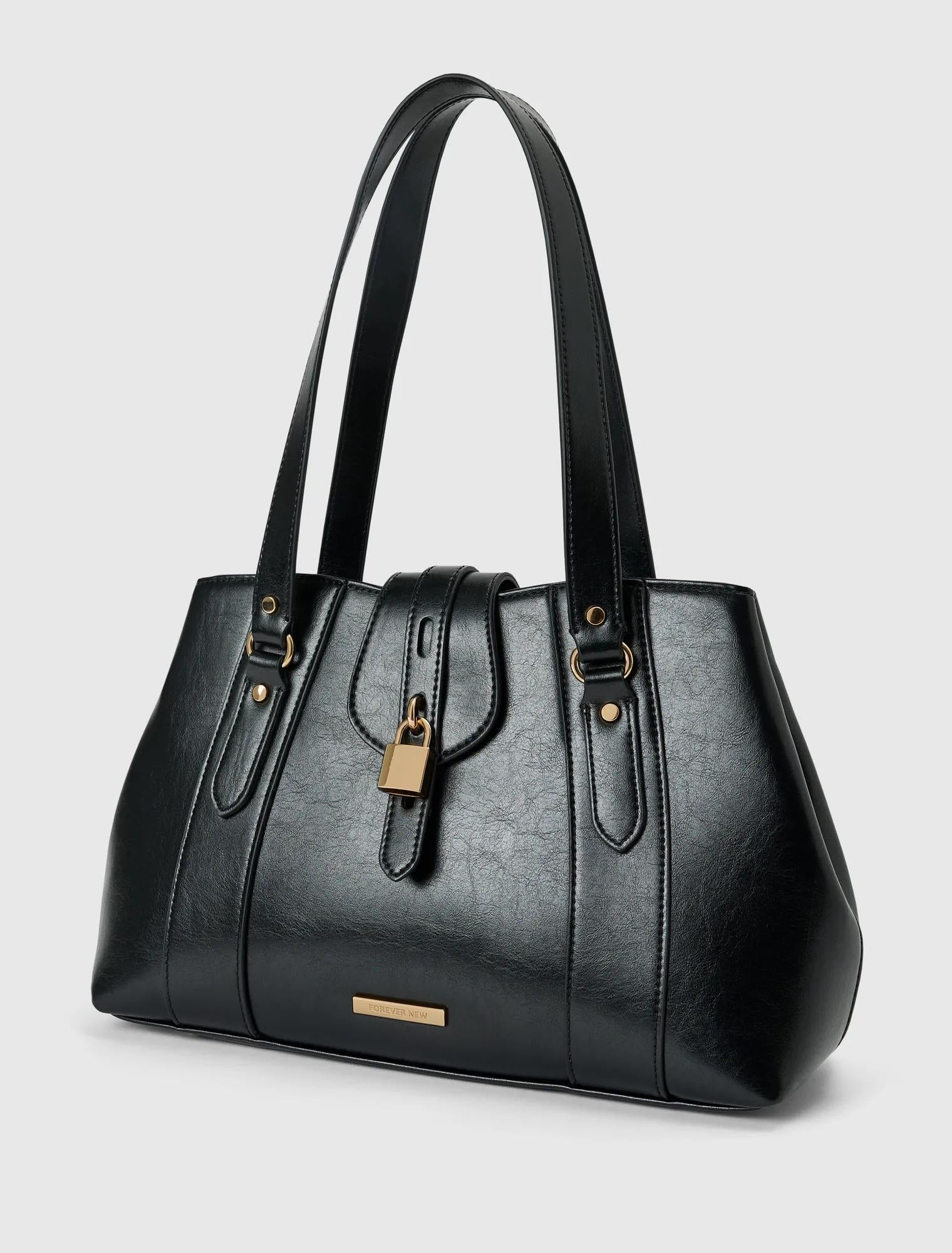 Riley Retro Lock Tote Bag Black_mannequin