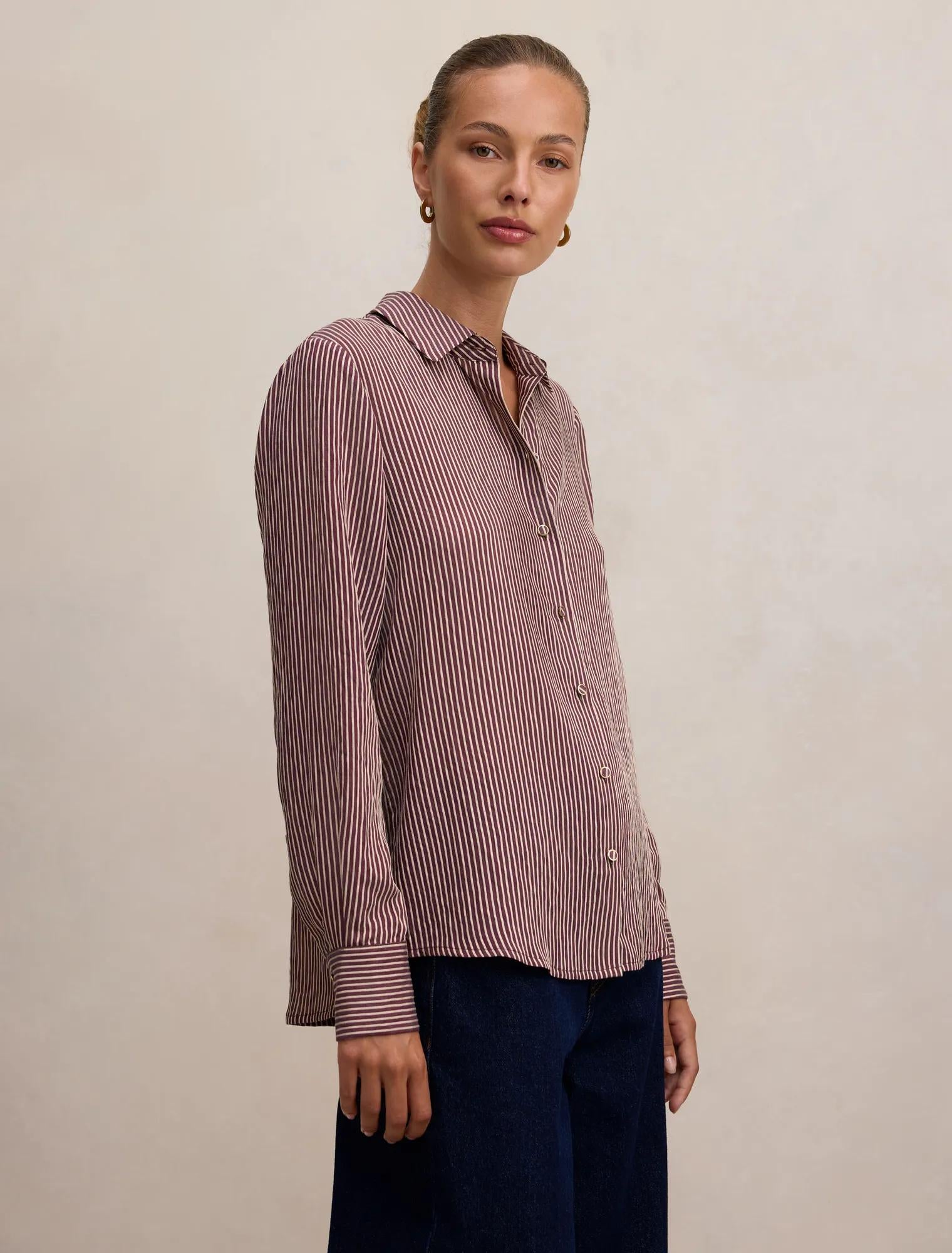 Solara Stripe Shirt Burgundy Stripe