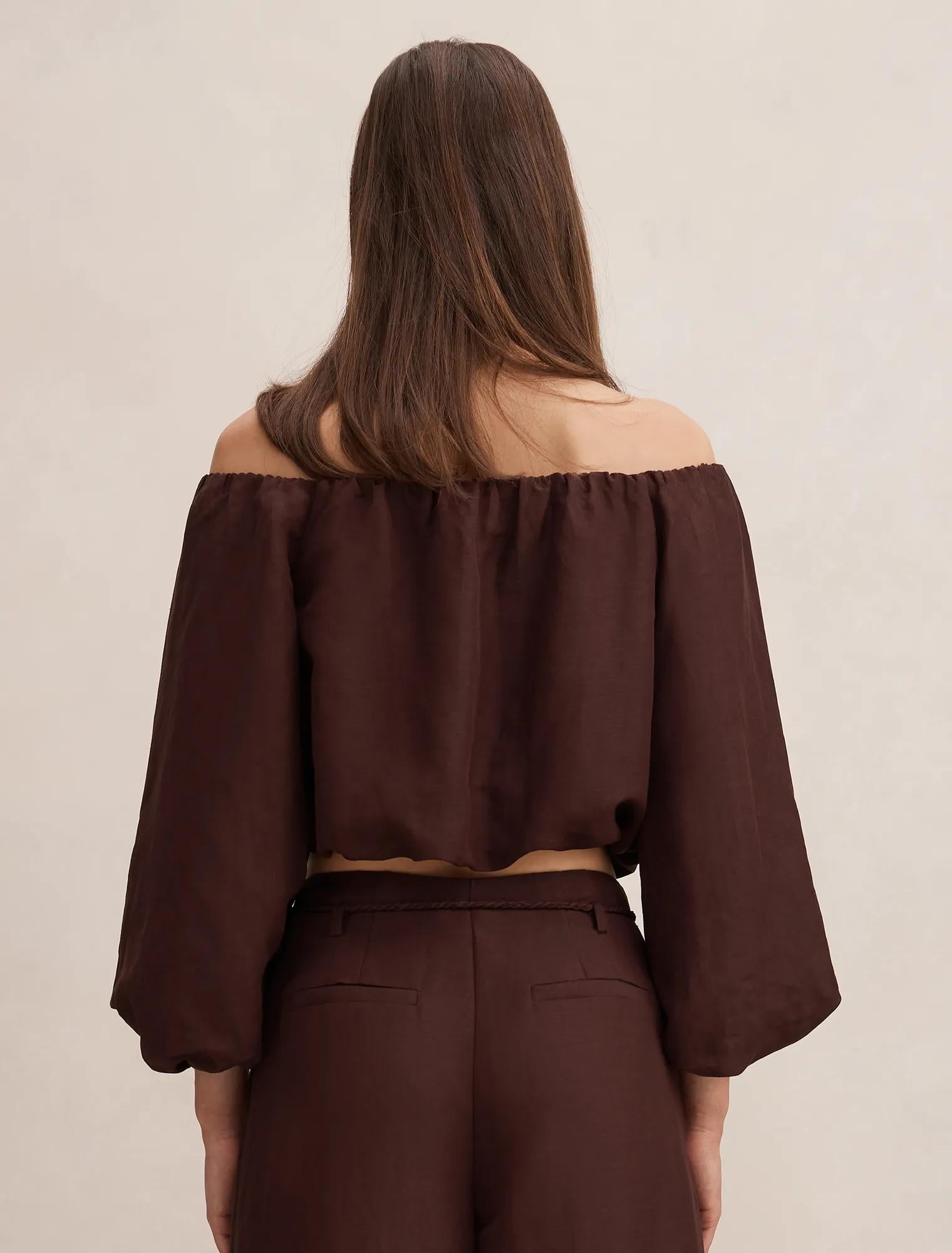 Dawn Off Shoulder Top Chocolate Set