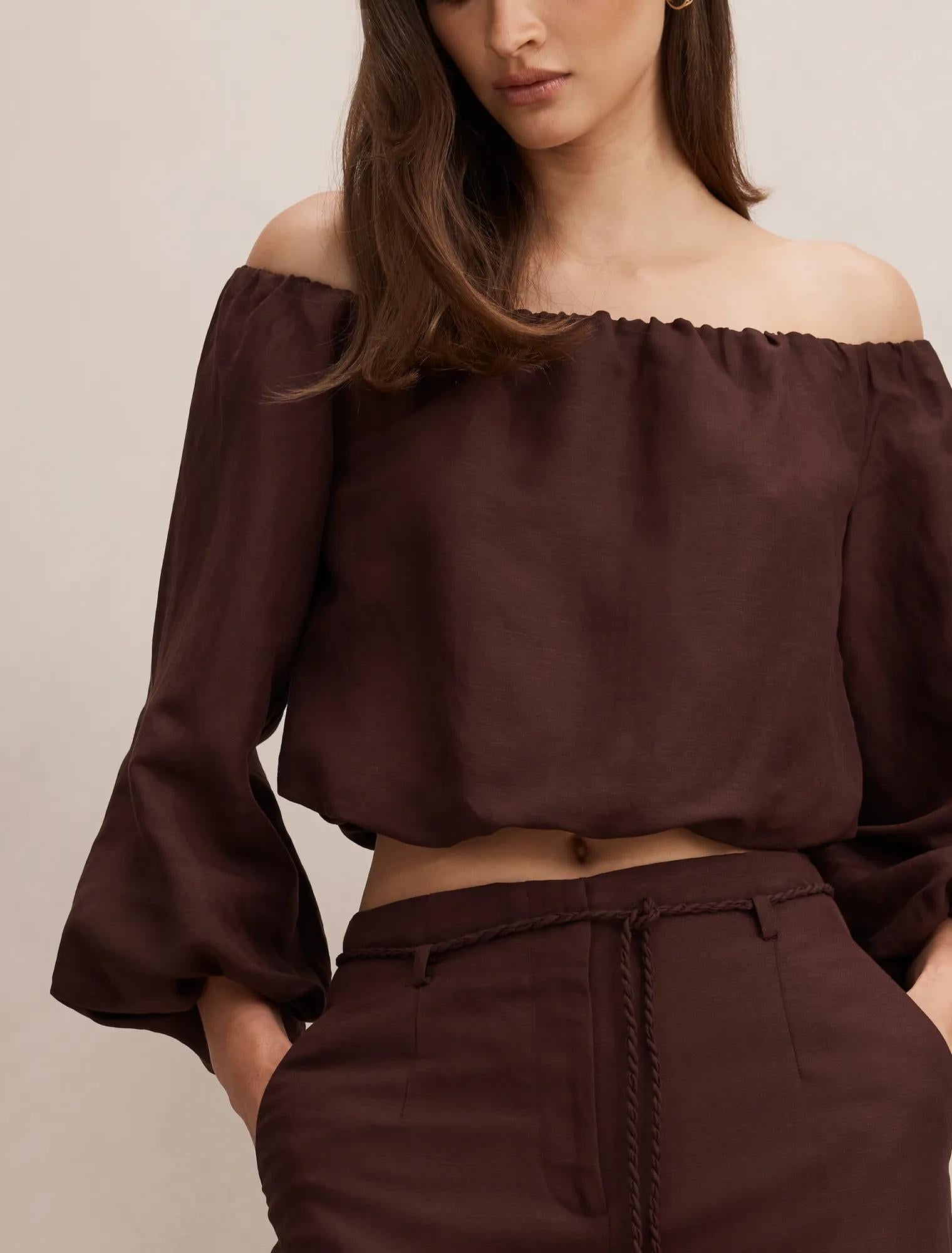 Dawn Off Shoulder Top Chocolate Set