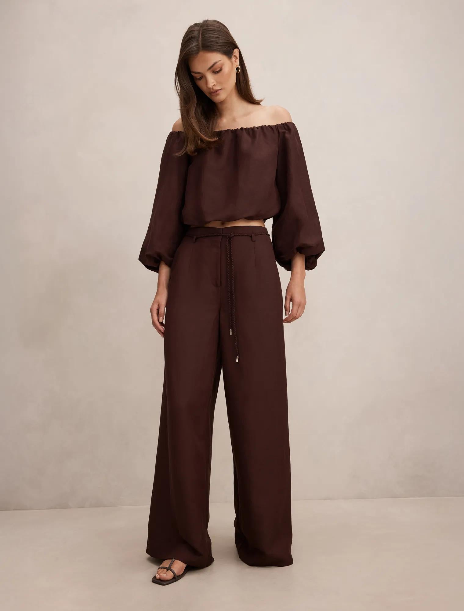 Dawn Off Shoulder Top Chocolate Set