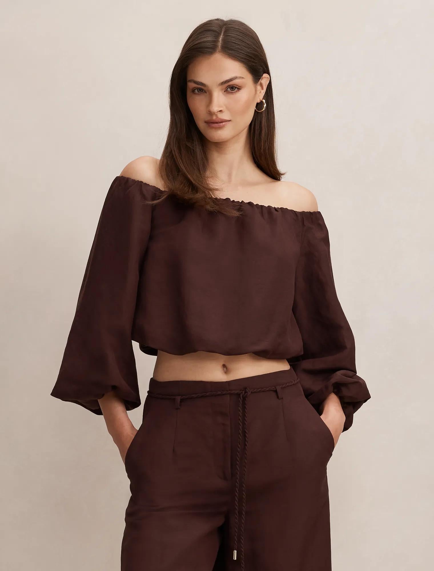 Dawn Off Shoulder Top Chocolate Set