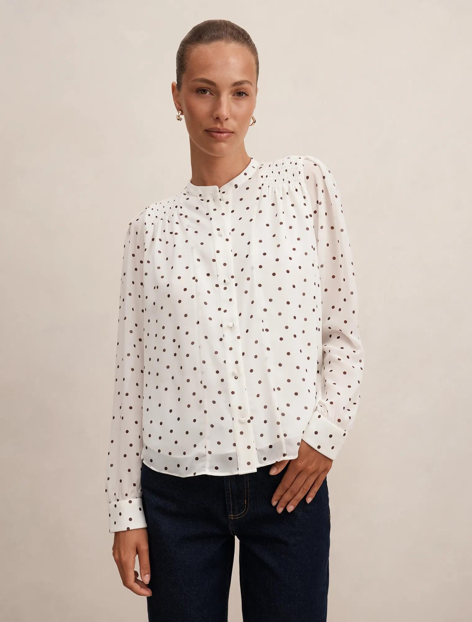 Rory Sheering Blouse Cream Bower Spot