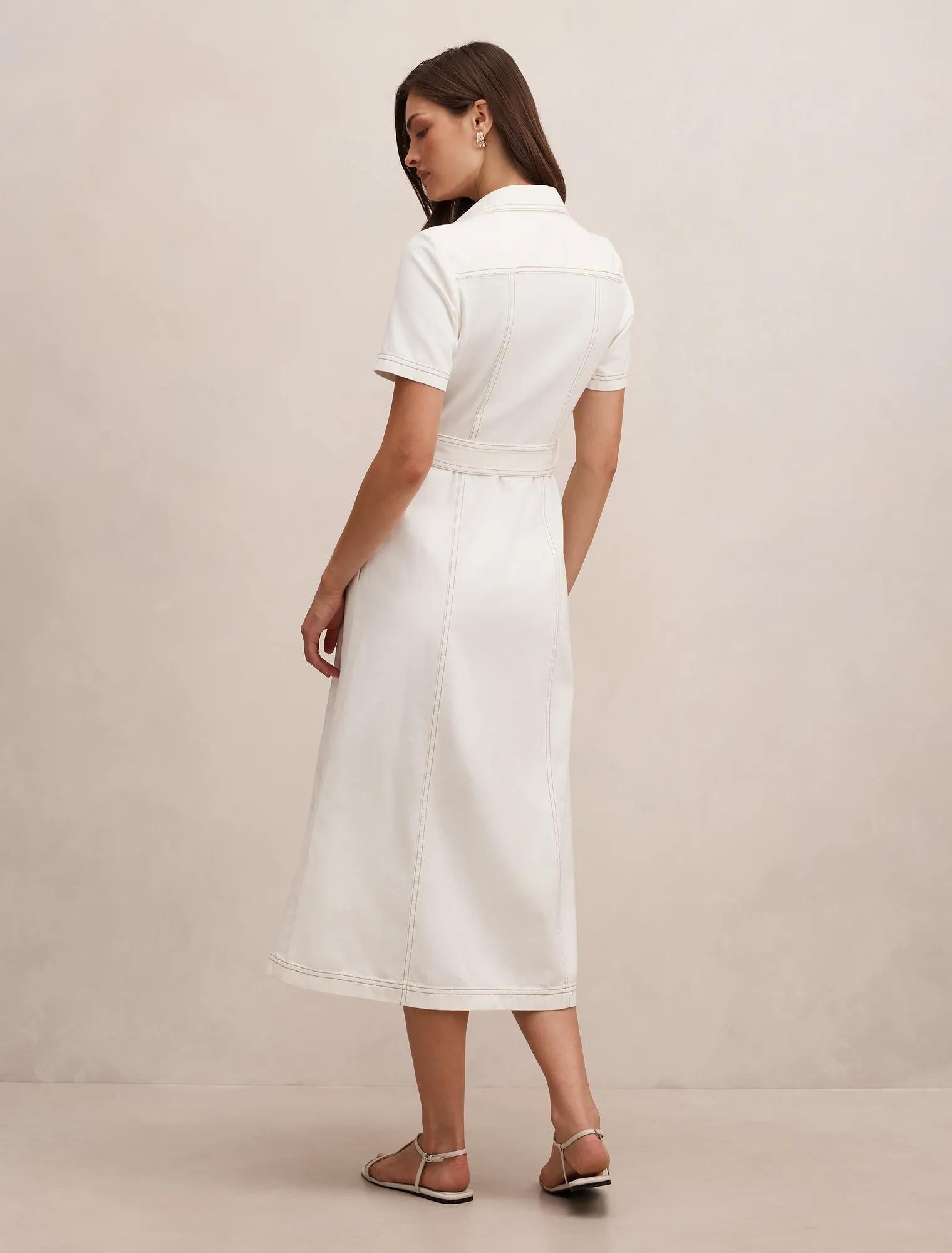 Josephine Short Sleeve Denim Dress Porcelain