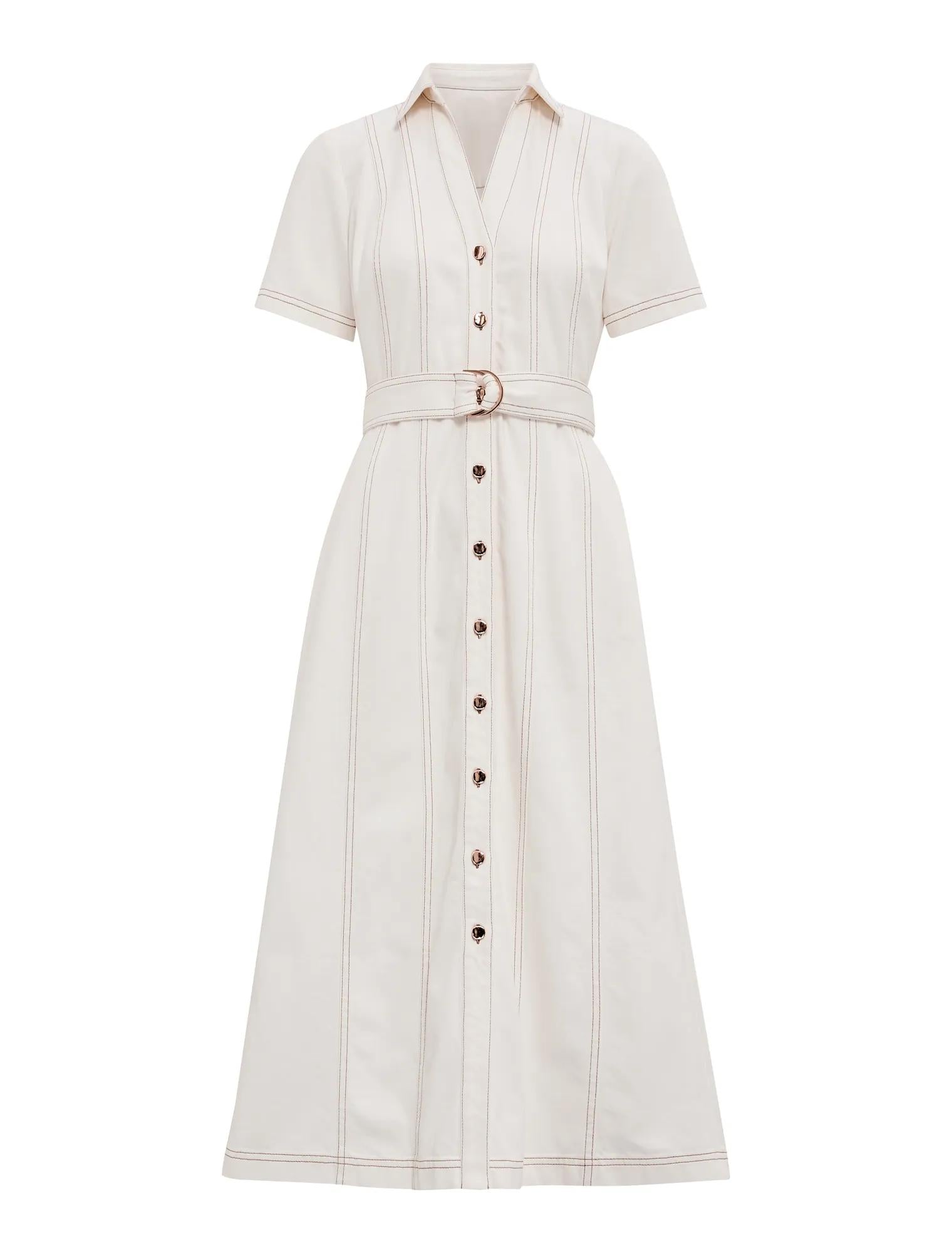 Josephine Short Sleeve Denim Dress Porcelain