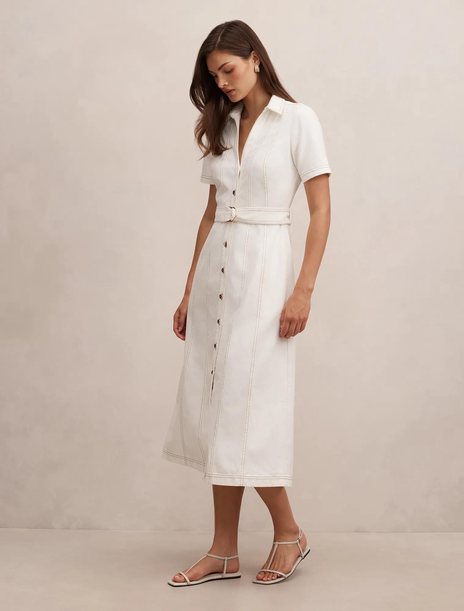 Josephine Short Sleeve Denim Dress Porcelain