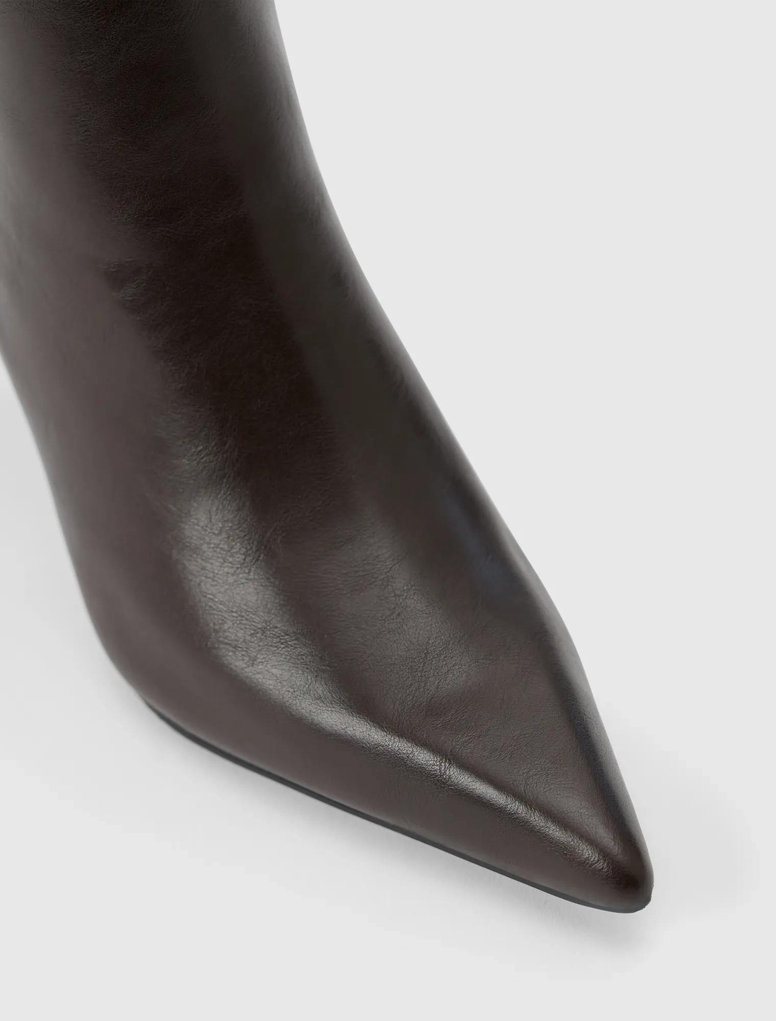 Nicolette High Heeled Pointy Toe Boots Chocolate Brown_mannequin