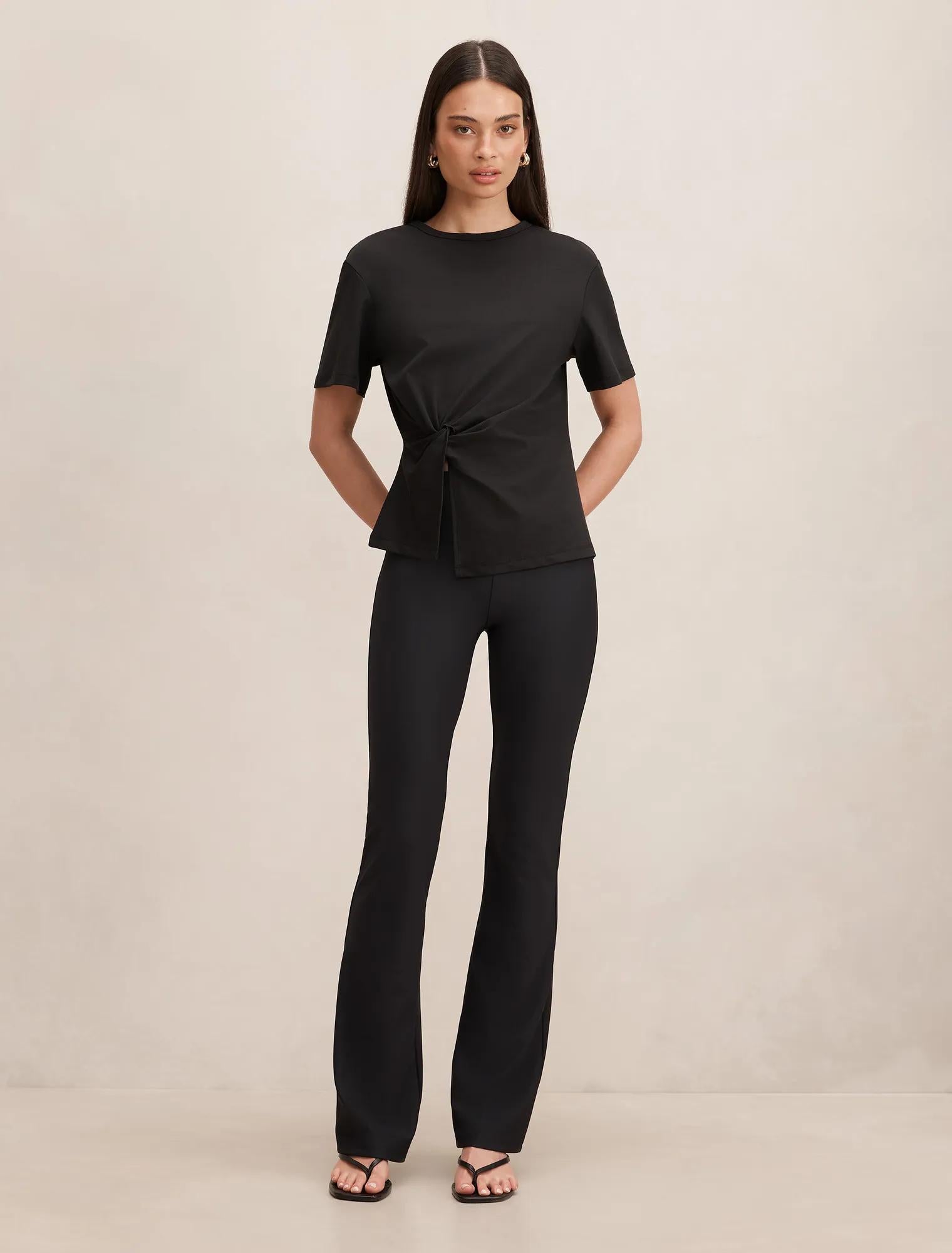 Reagan Ribbed Flare Pants Black