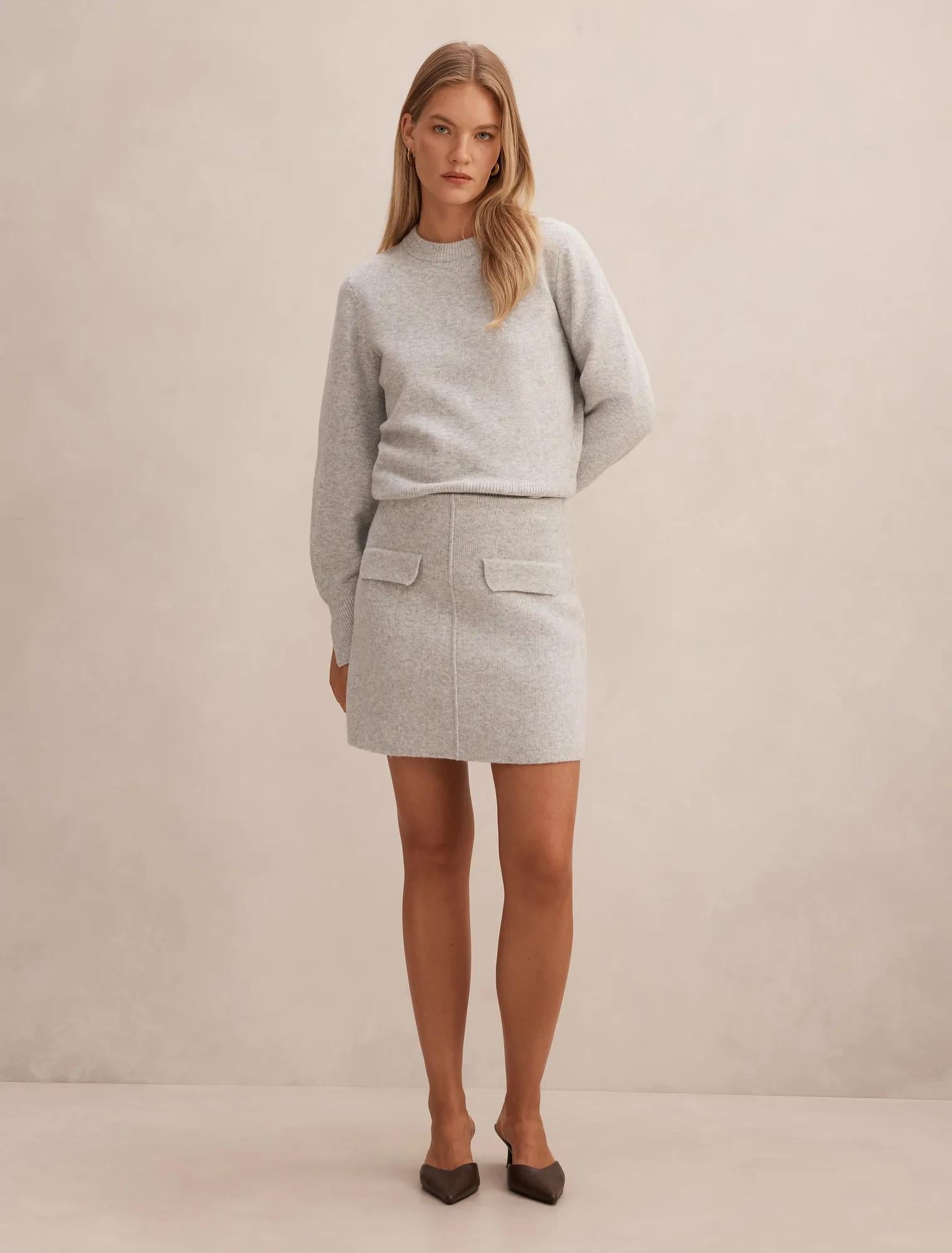Natalie Knit Mini Skirt Silver Grey