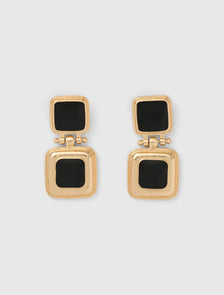 Signature Suki Square Drop Earrings Black & Gold