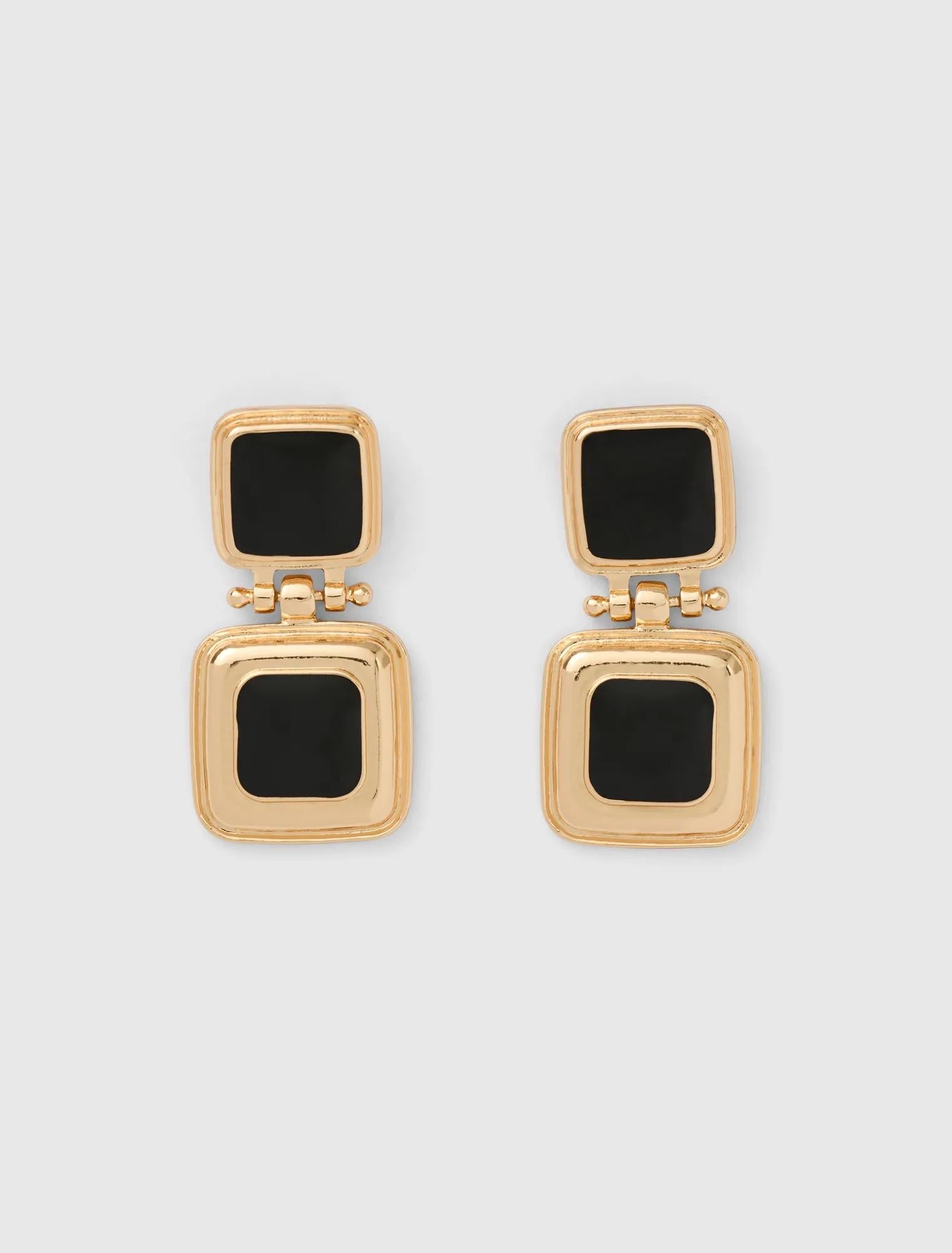Signature Suki Square Drop Earrings Black & Gold